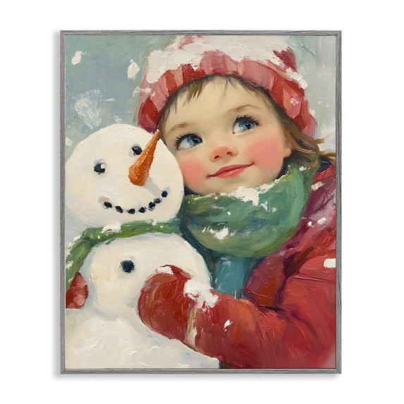 Stupell Industries Cottage Christmas Girl & Snowman Embrace Gray Framed Giclee Art, 16 x 20, by The Prints Vibe