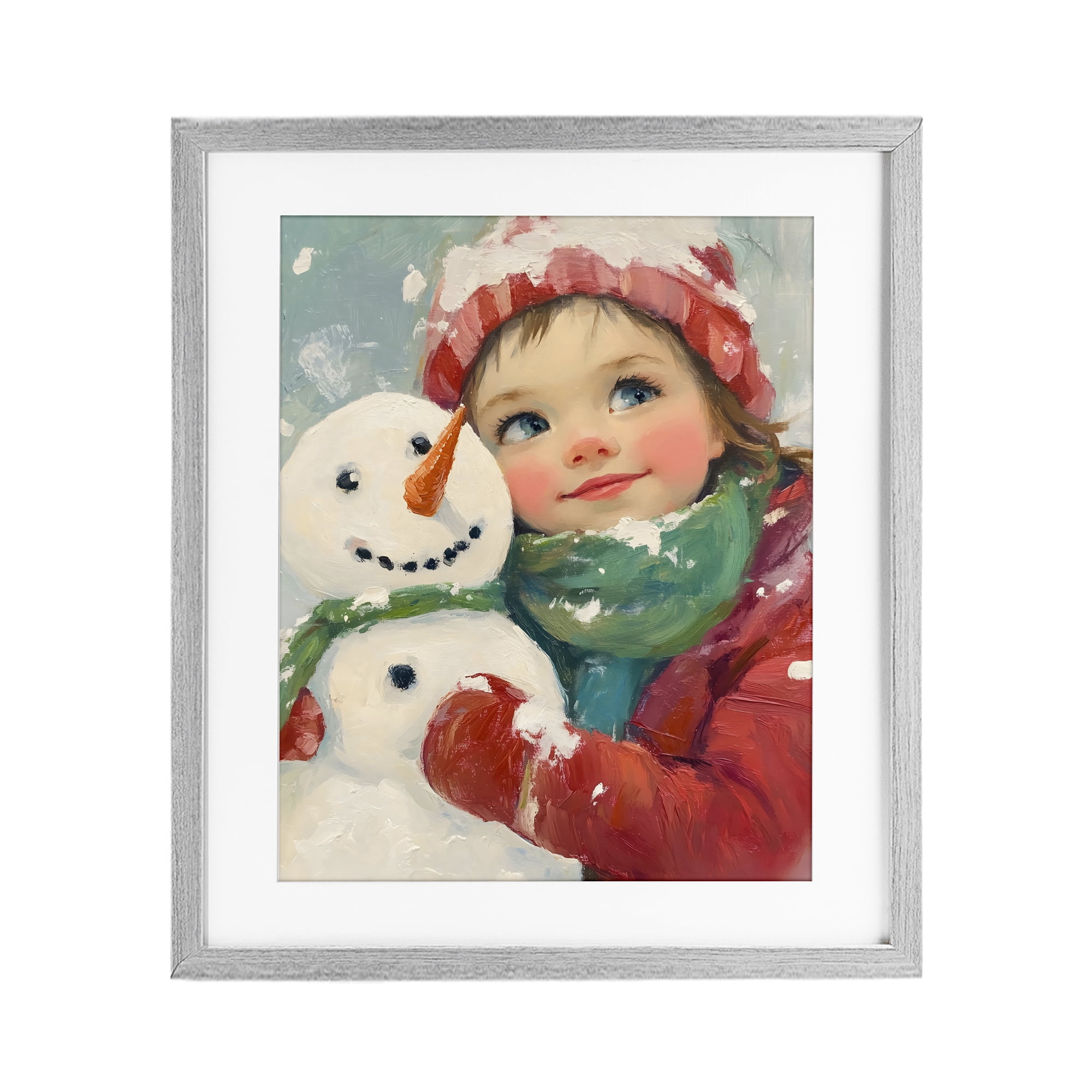 Stupell Industries Christmas Girl & Snowman Embrace Gray Framed Print Under Glass, design by The Prints Vibe
