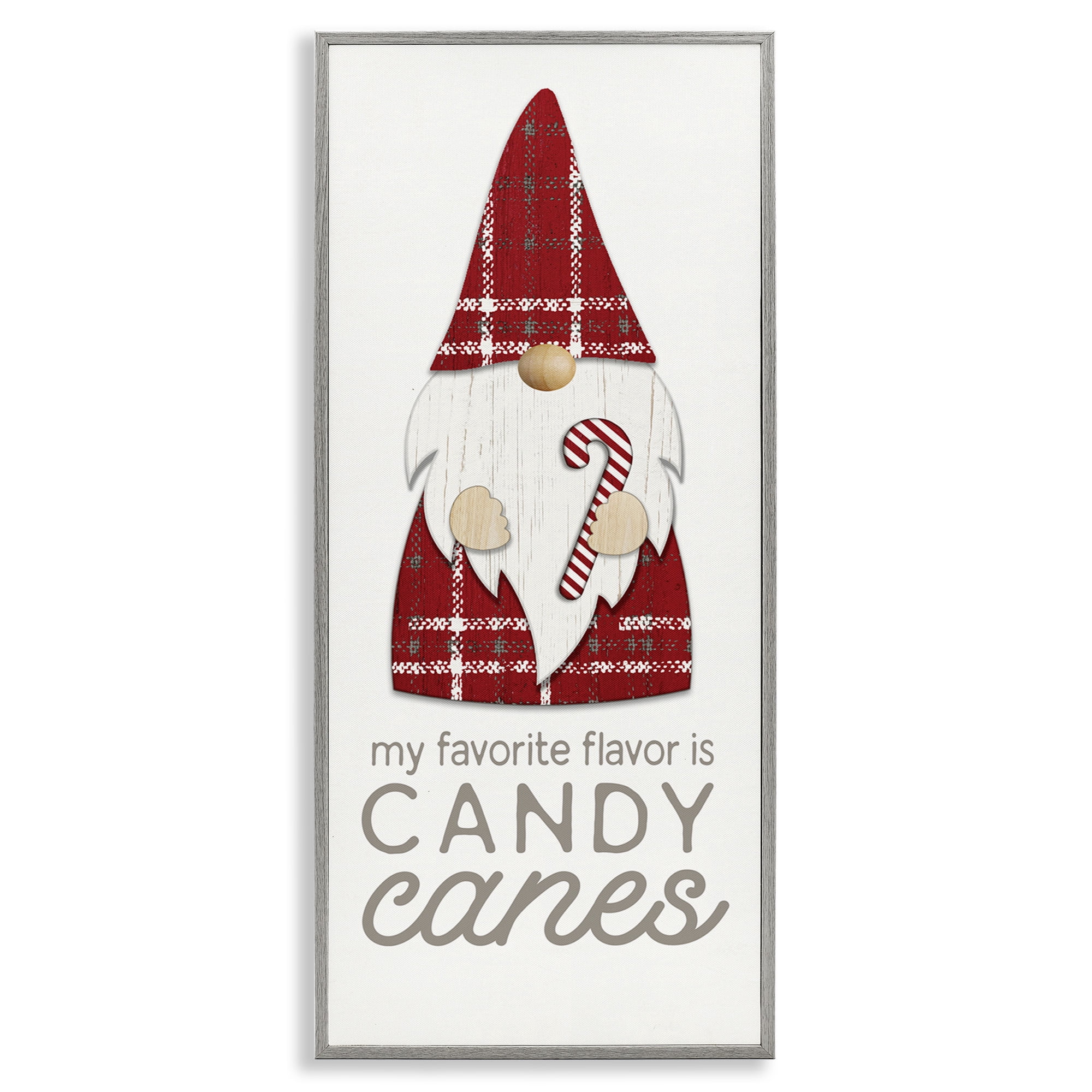 Stupell Industries Christmas Gnome with Candy Cane Holiday Painting Gray Framed Art Print Wall Art, 10 x 24