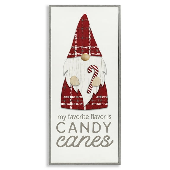 Stupell Industries Christmas Gnome with Candy Cane Holiday Painting Gray Framed Art Print Wall Art, 13 x 30