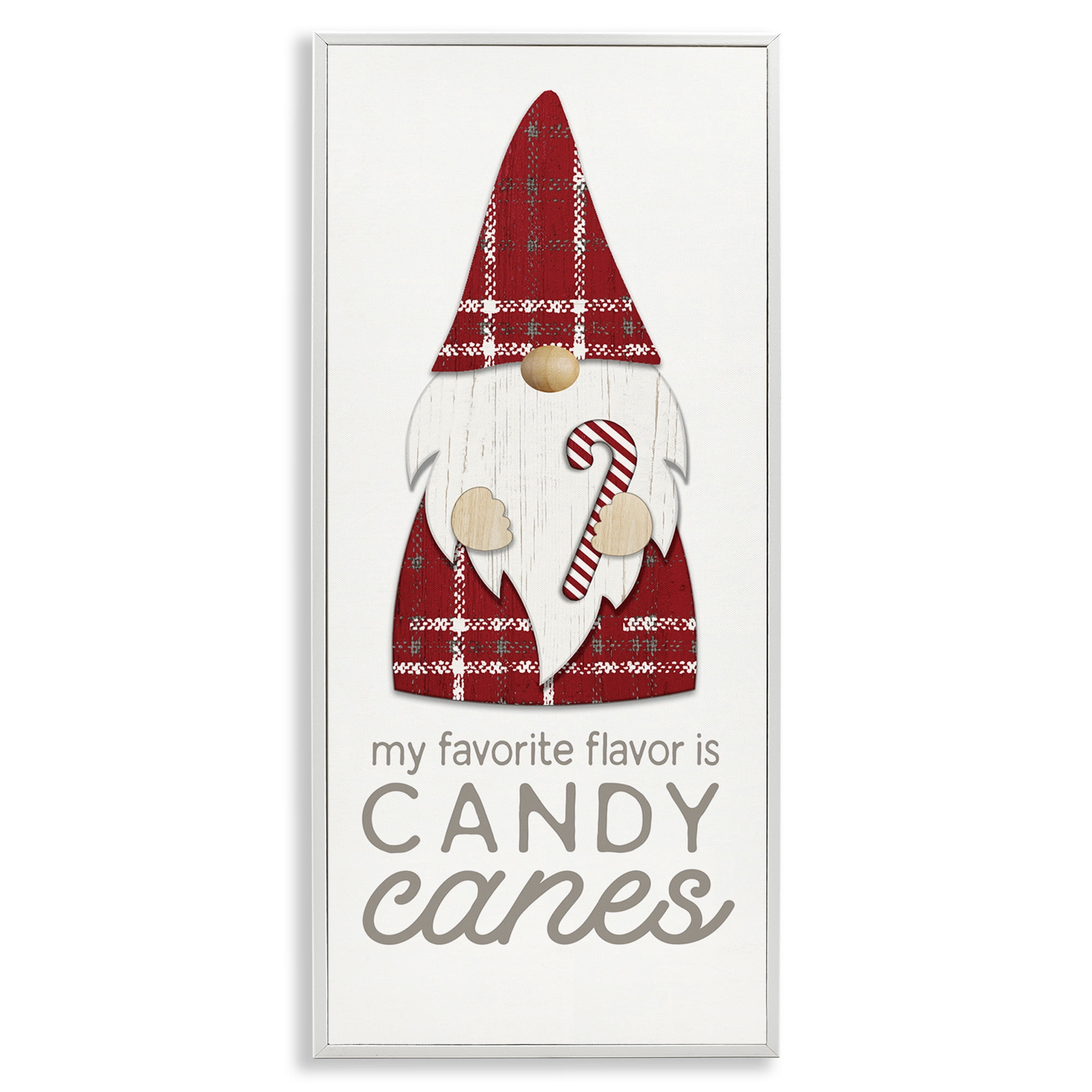 Stupell Industries Christmas Gnome with Candy Cane Holiday Painting White Framed Art Print Wall Art, 13 x 30