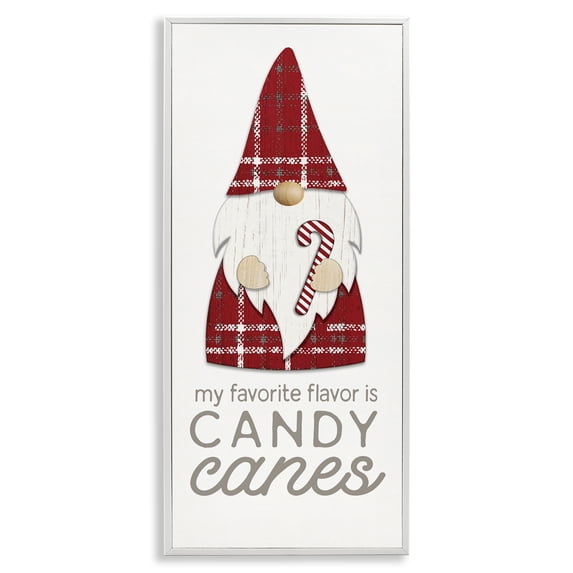 Stupell Industries Christmas Gnome with Candy Cane Holiday Painting White Framed Art Print Wall Art, 13 x 30