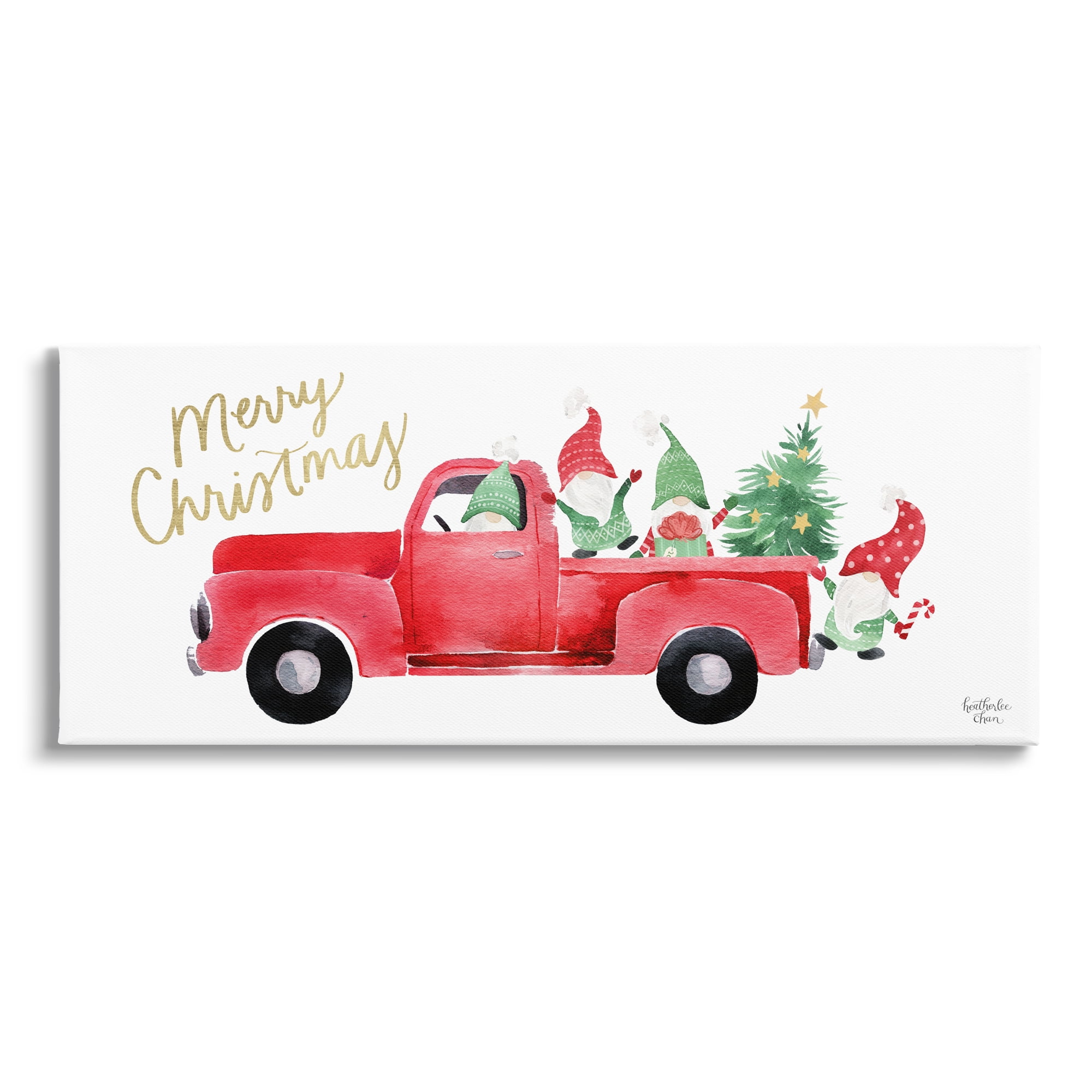 Stupell Industries Christmas Gnomes Driving Red Truck Decorated Tree Graphic Art Gallery Wrapped Canvas Print Wall Art, Design by Heatherlee Chan