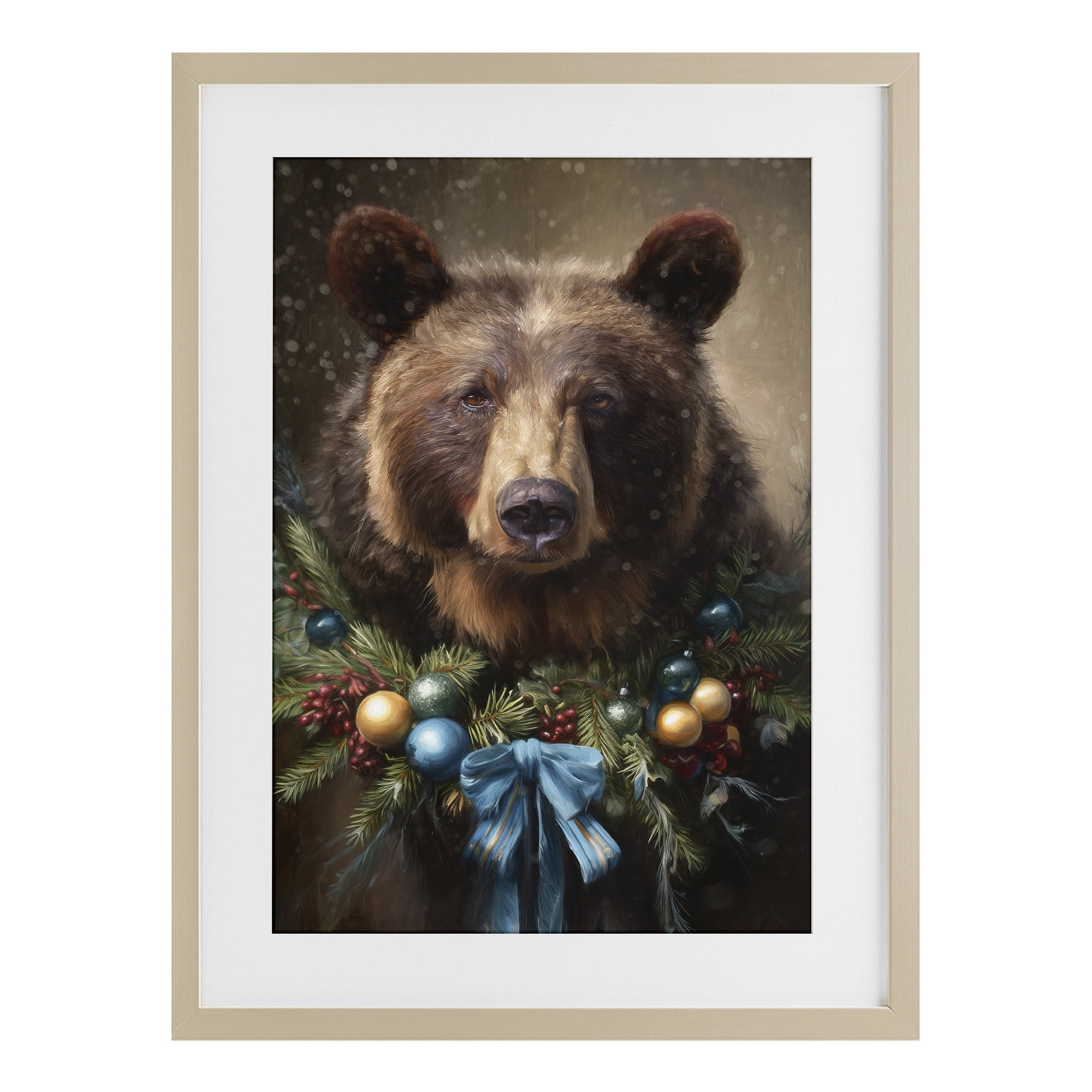 Stupell Industries Christmas Grizzly with Wreath Birch Framed Print Under Glass, design by Tina LeCour