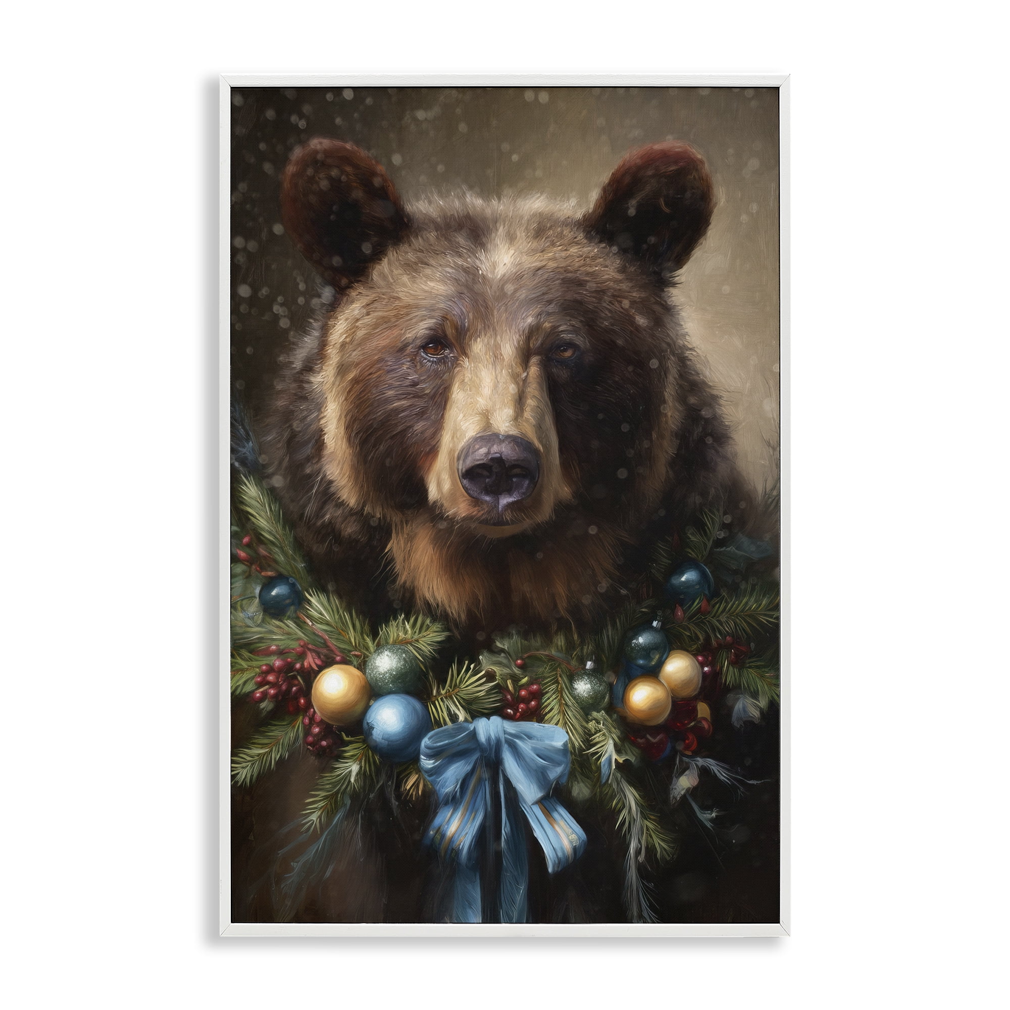 Stupell Industries Christmas Grizzly with Wreath White Framed Giclee Art, design by Tina LeCour