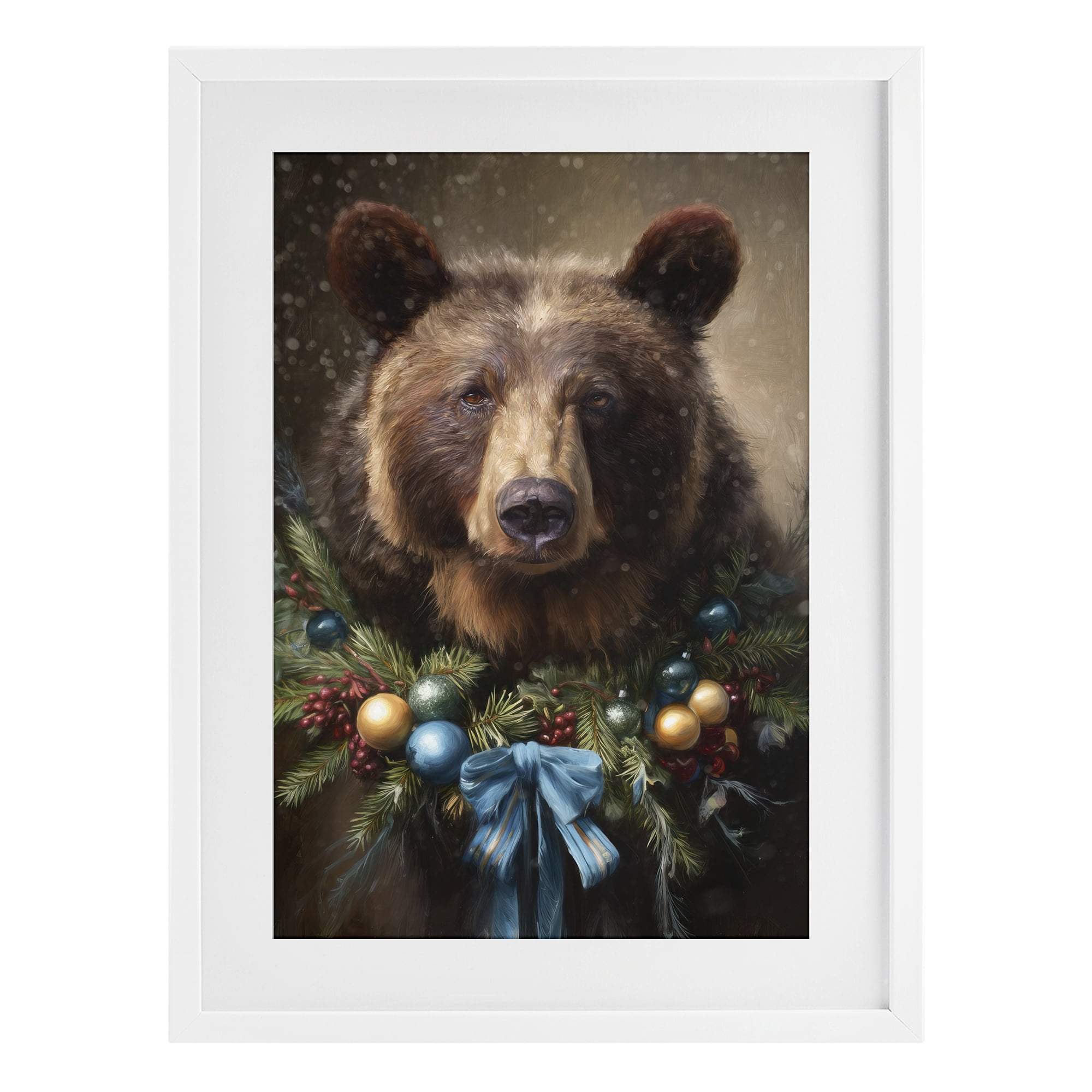 Stupell Industries Christmas Grizzly with Wreath White Framed Print Under Glass, design by Tina LeCour