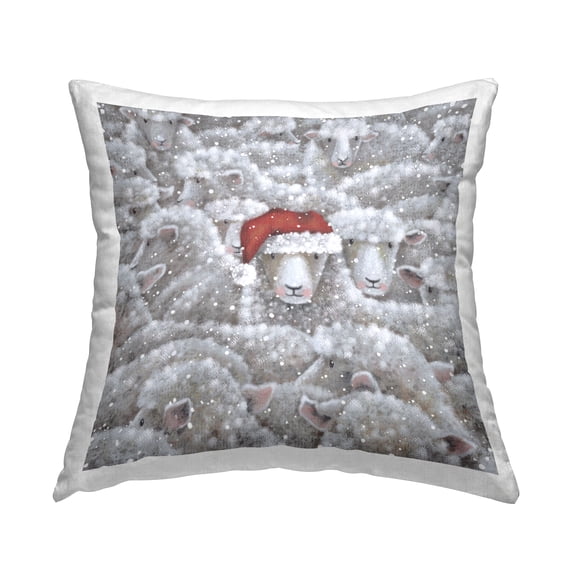 Stupell Industries Christmas Hat Sheep Decorative Printed Throw Pillow, 18 x 18