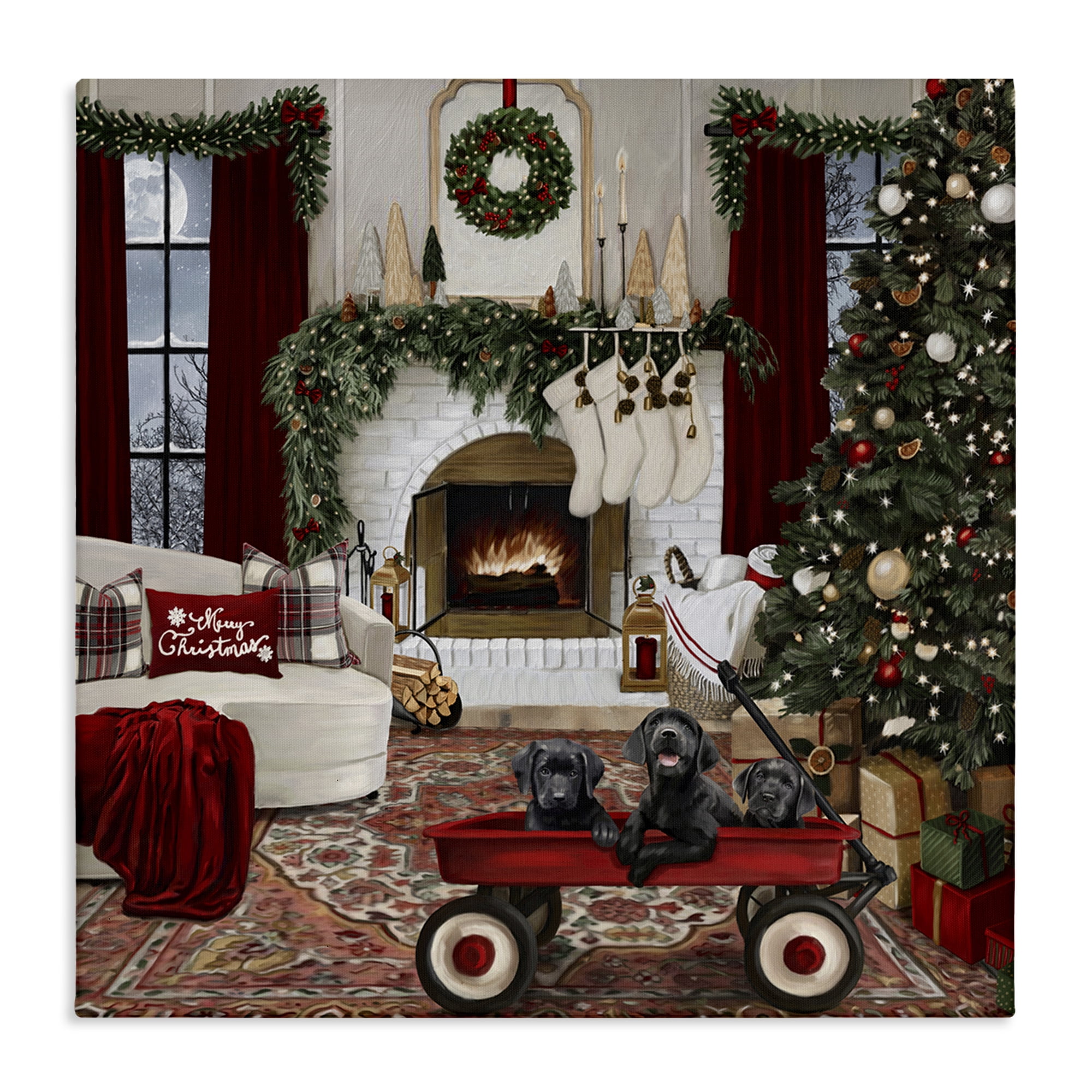 Stupell Industries Christmas Hearth Lounge Holiday Painting Gallery Wrapped Canvas Art Prints Wall Art, 36 x 36