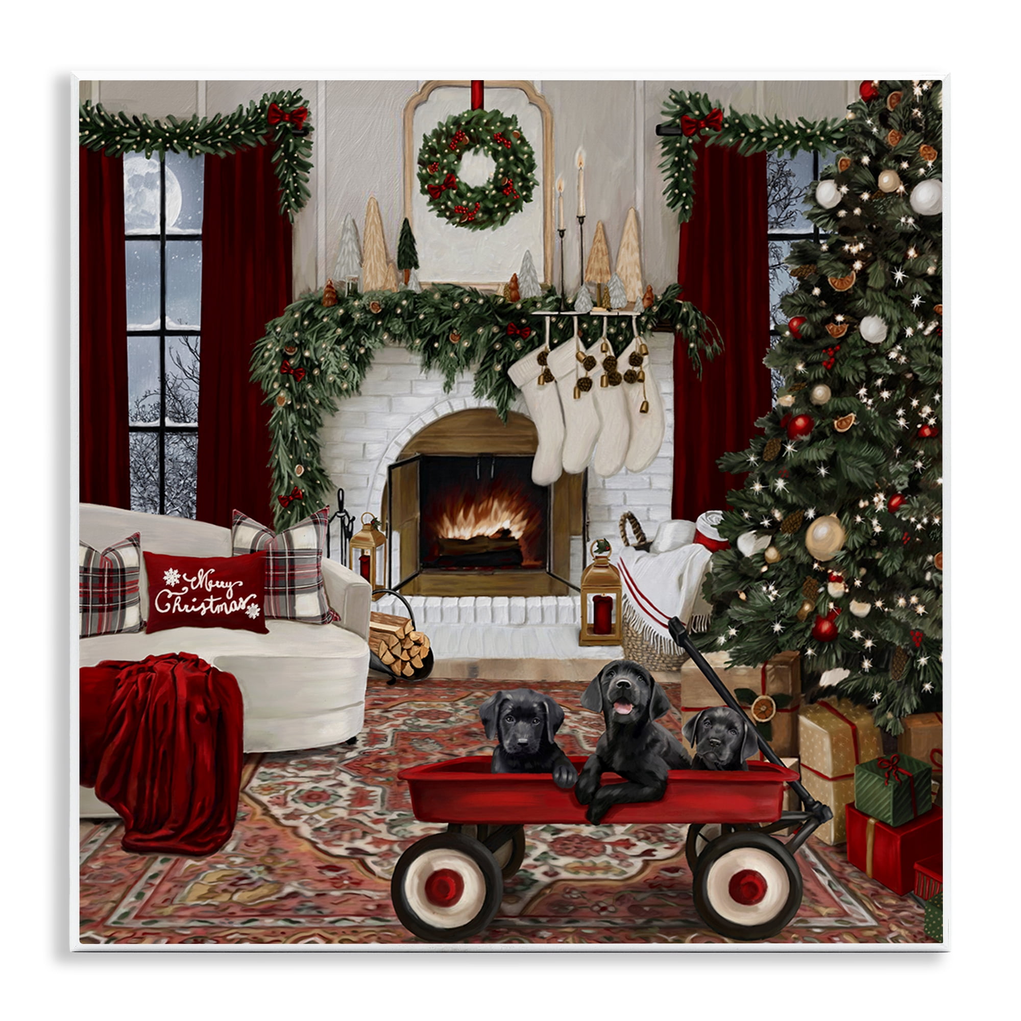Stupell Industries Christmas Hearth Lounge Holiday Painting Unframed Art Prints Wall Art, 12 x 12