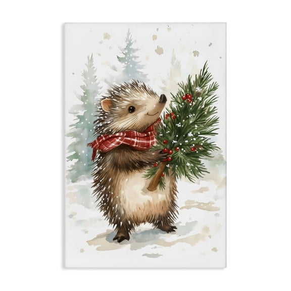 Stupell Industries Christmas Hedgehog & Pine Canvas Wall Art, design by Petal Prints Design