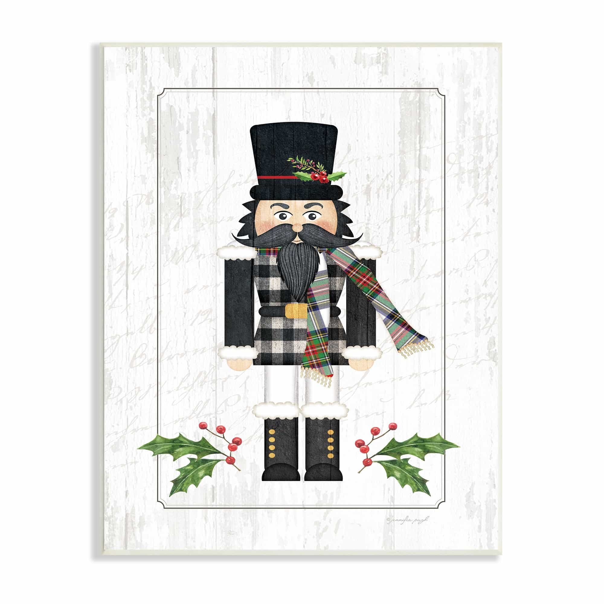 Stupell Industries Christmas Holly Nutcracker Winter Plaid Coat, 10 x 15,Design by Jennifer Pugh