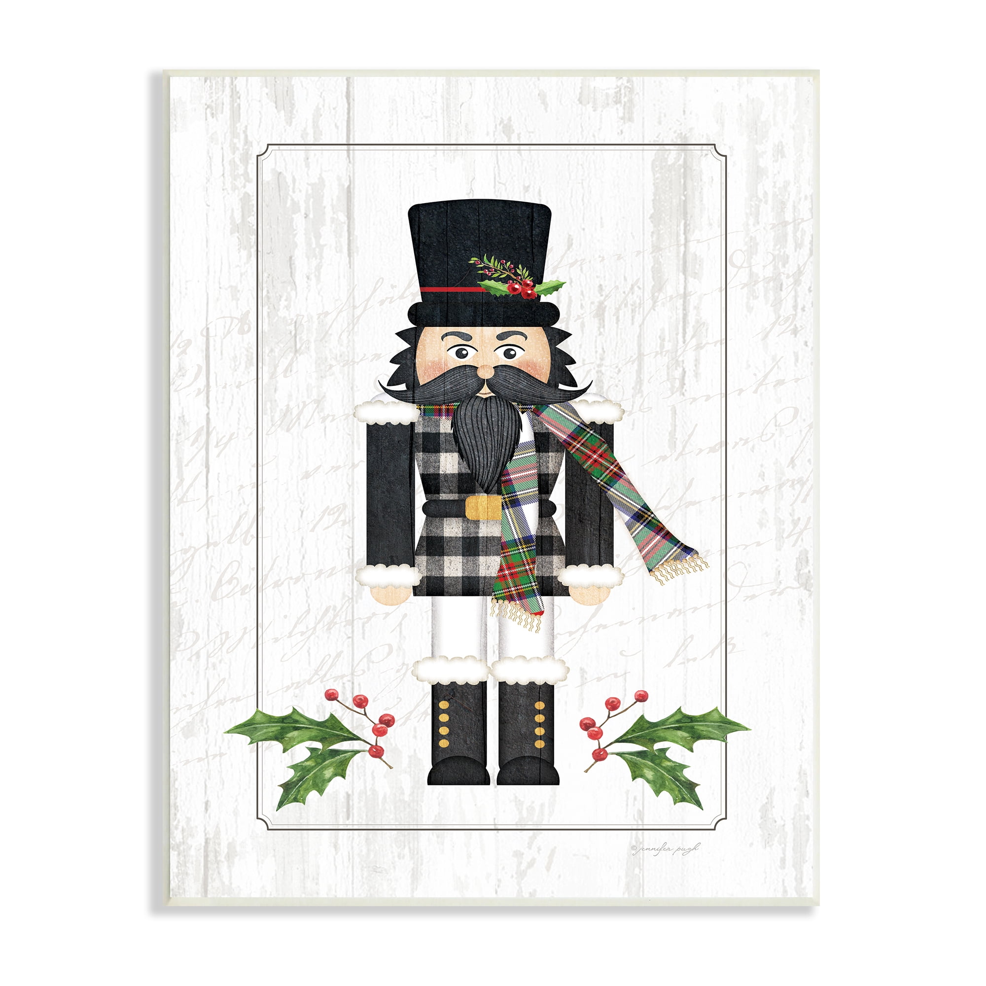 Stupell Industries Christmas Holly Nutcracker Winter Plaid Coat, 13 x 19,Design by Jennifer Pugh