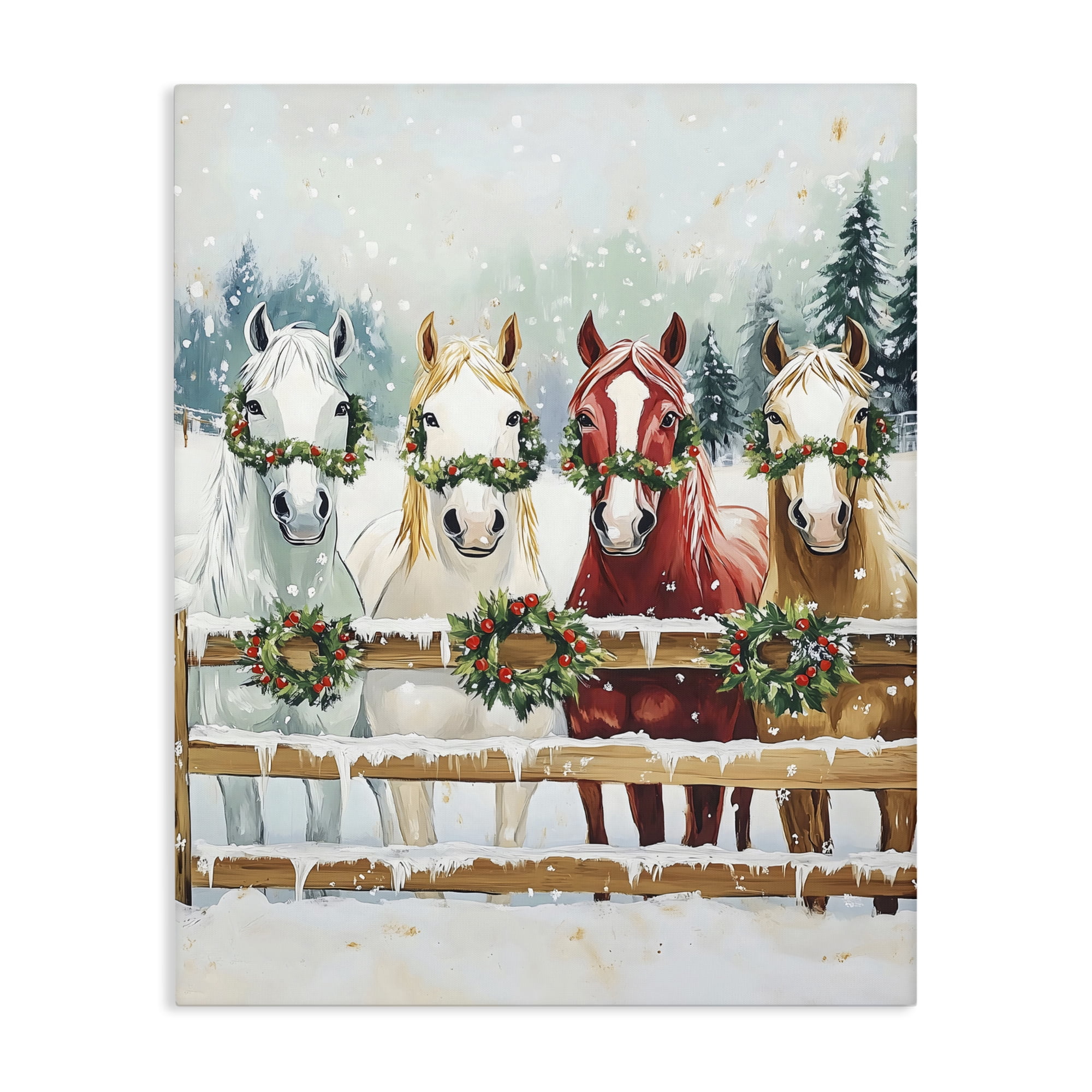 Stupell Industries Christmas Horses with Holly Wreaths Canvas Wall Art, design by The Prints Vibe