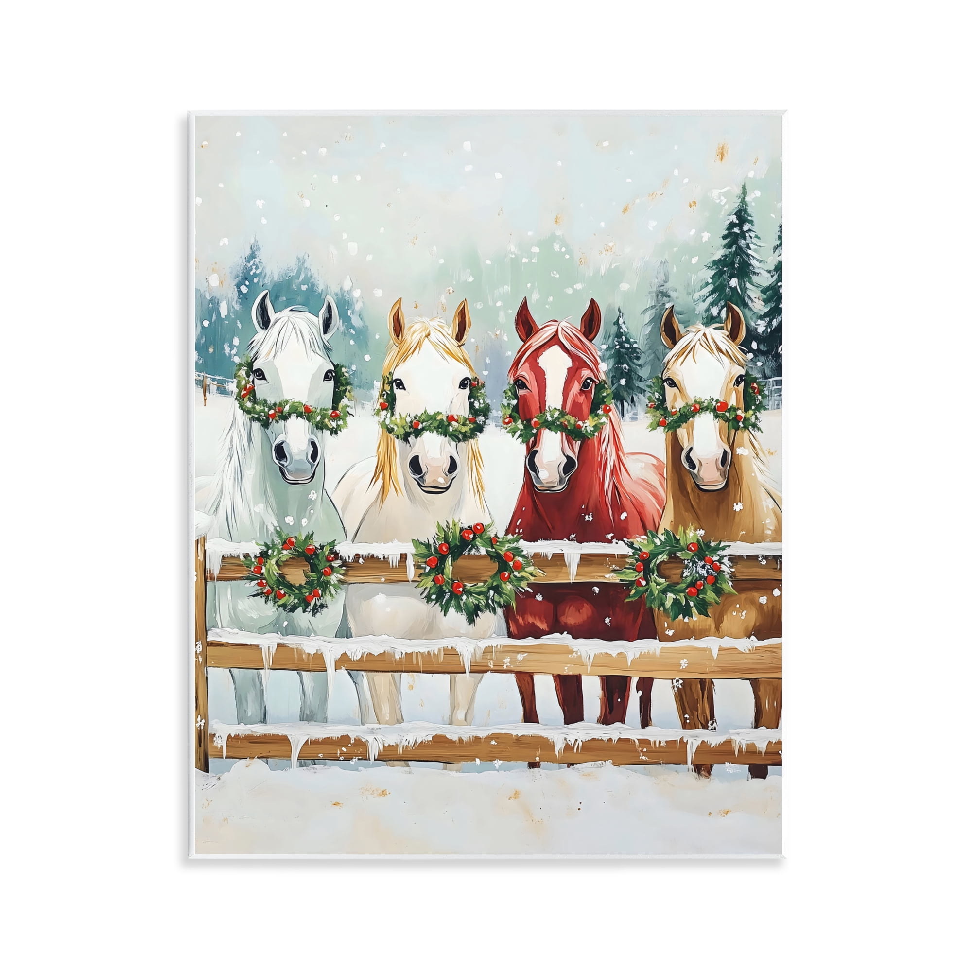 Stupell Industries Christmas Horses with Holly Wreaths Wall Plaque Art, design by The Prints Vibe