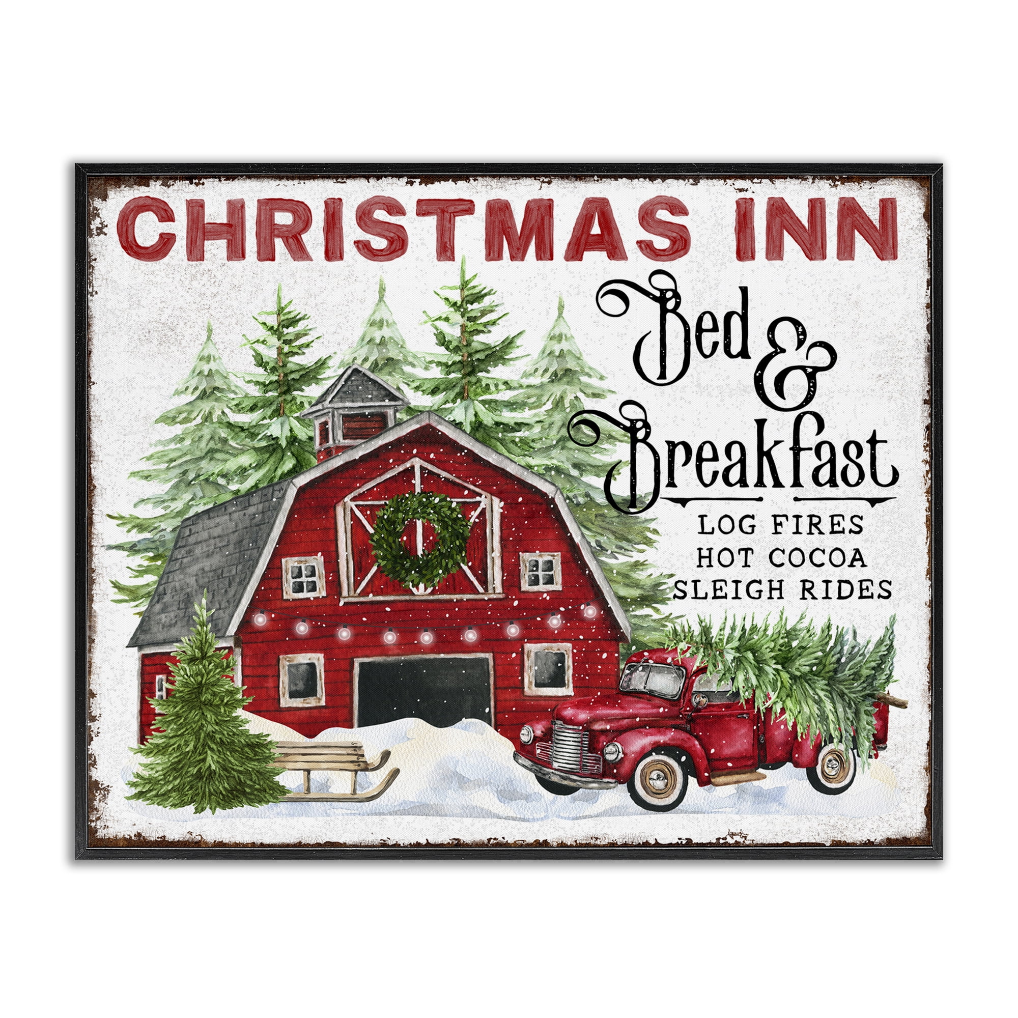 Stupell Industries Christmas Inn Shop Holiday Painting Black Framed Art Prints Wall Art, 20 x 16