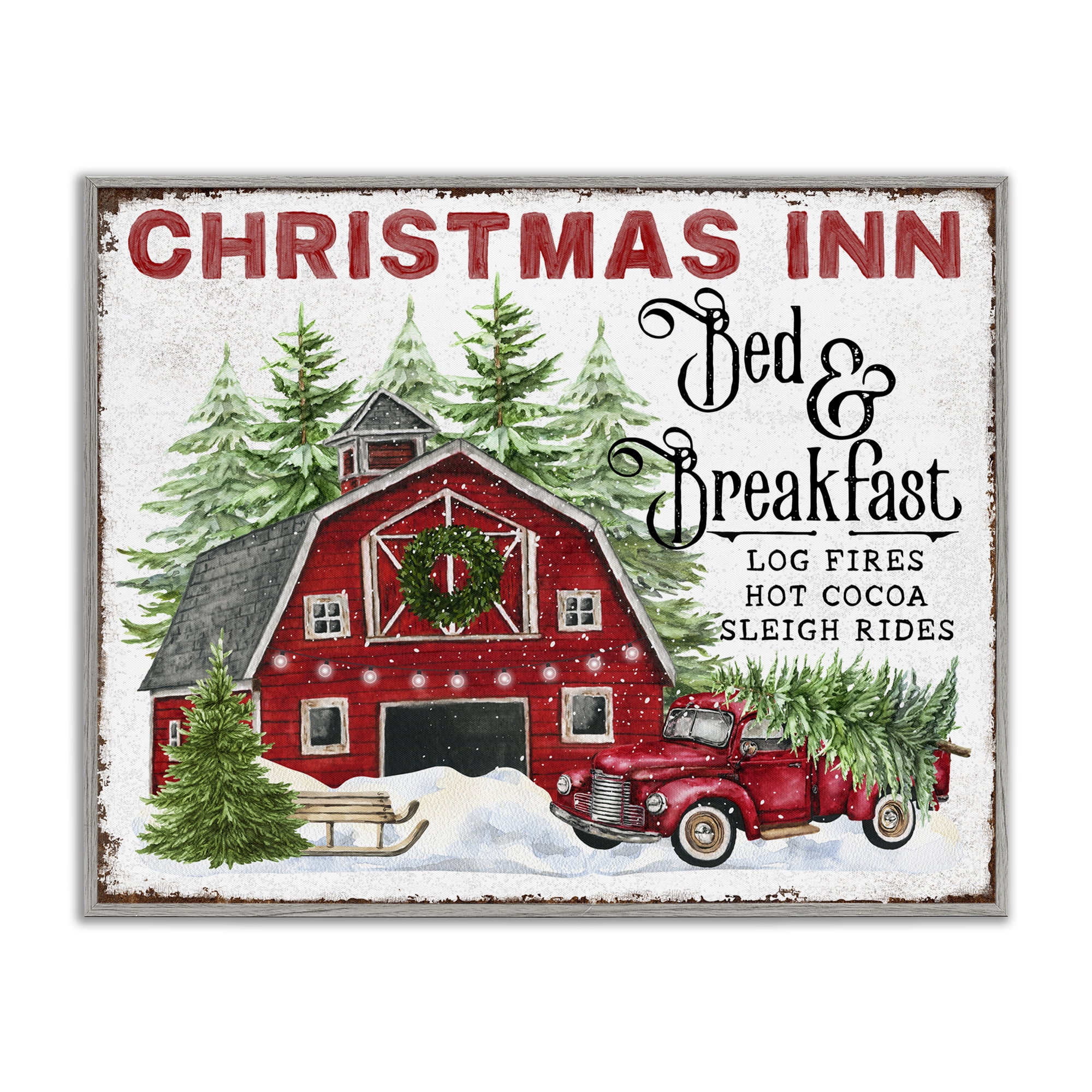 Stupell Industries Christmas Inn Shop Holiday Painting Gray Framed Art Prints Wall Art, 20 x 16