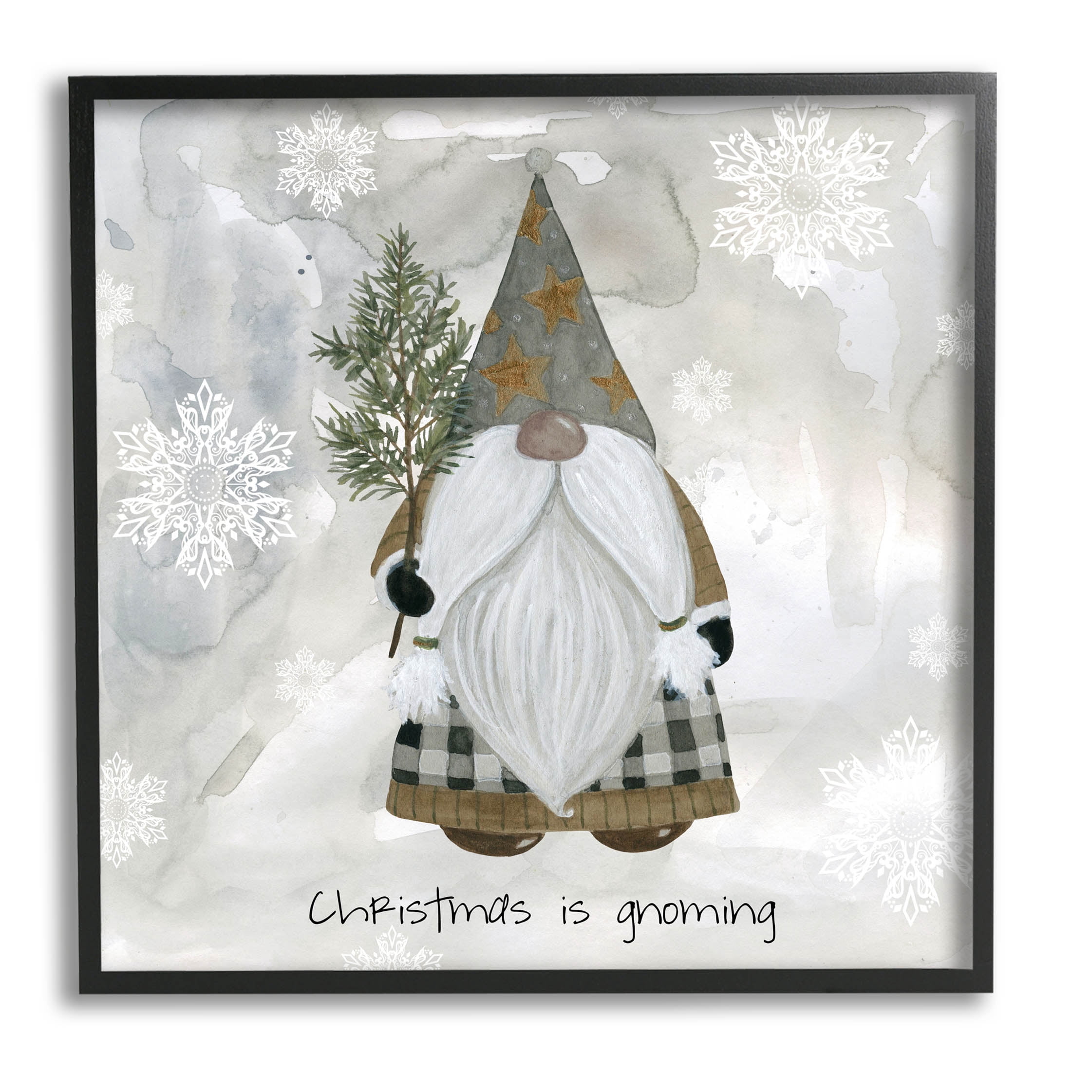 Stupell Industries Christmas Is Gnoming Holiday Pattern Graphic Art Black Framed Art Print Wall Art, Design by Livi Finn