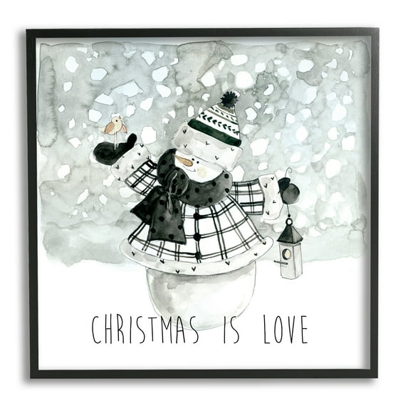 Stupell Industries Christmas Is Love Phrase Holiday Painting Black Framed Art Print Wall Art, 17 x 17