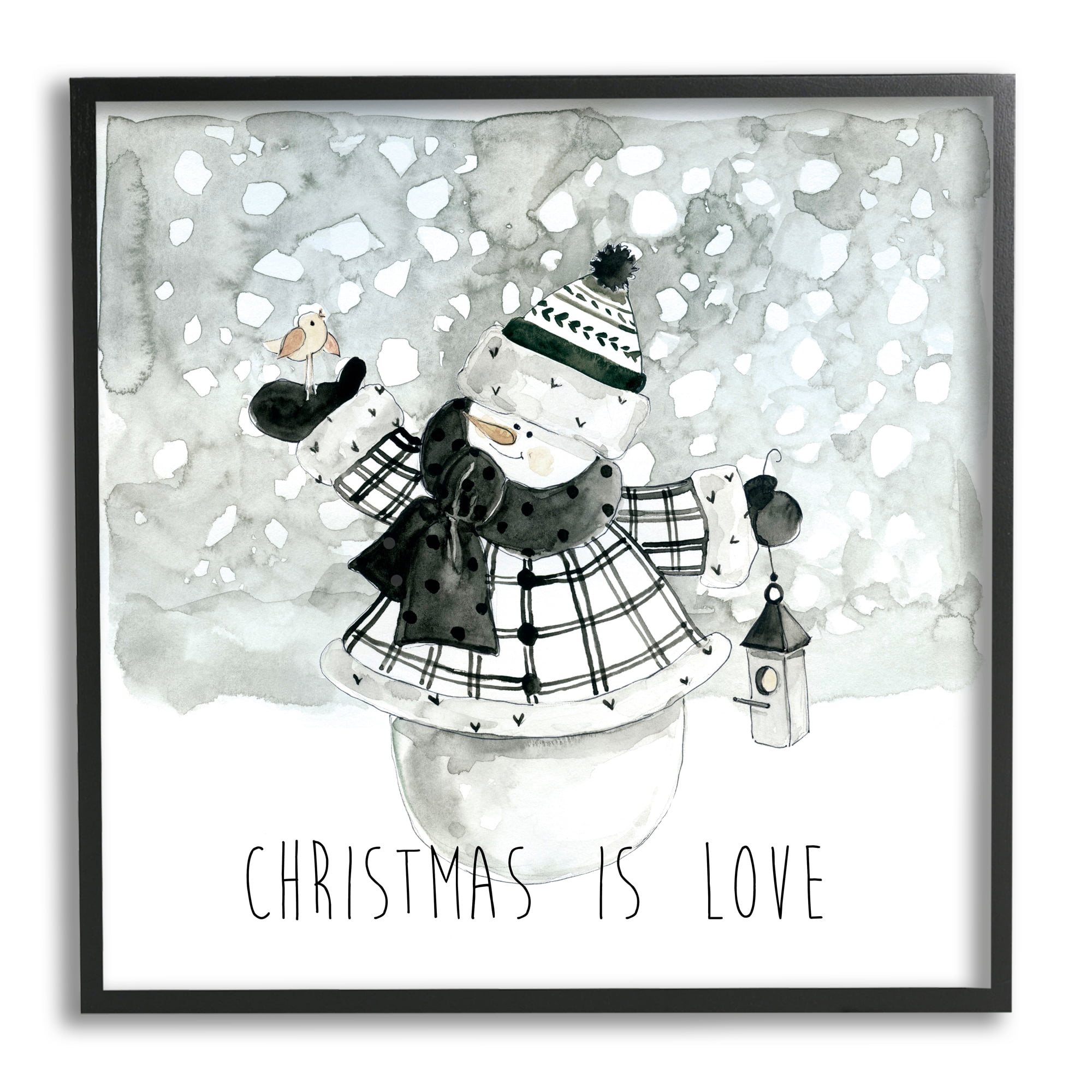 Stupell Industries Christmas Is Love Phrase Holiday Painting Black Framed Art Print Wall Art, 24 x 24