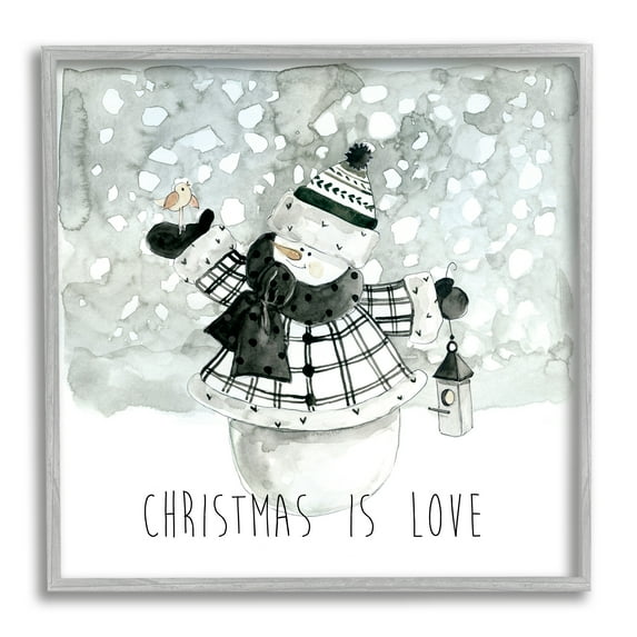 Stupell Industries Christmas Is Love Phrase Holiday Painting Gray Framed Art Print Wall Art, 17 x 17