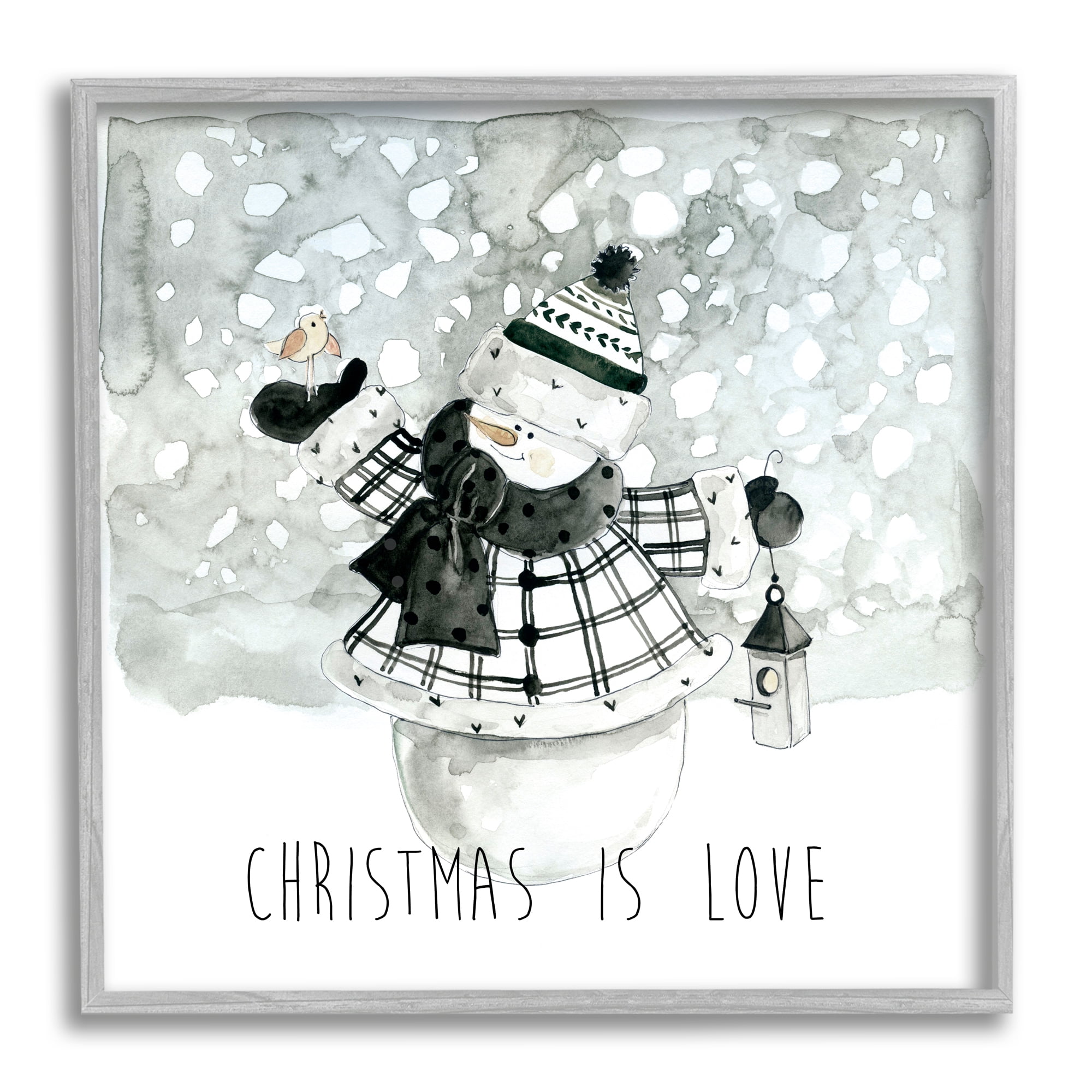 Stupell Industries Christmas Is Love Phrase Holiday Painting Gray Framed Art Print Wall Art, 24 x 24