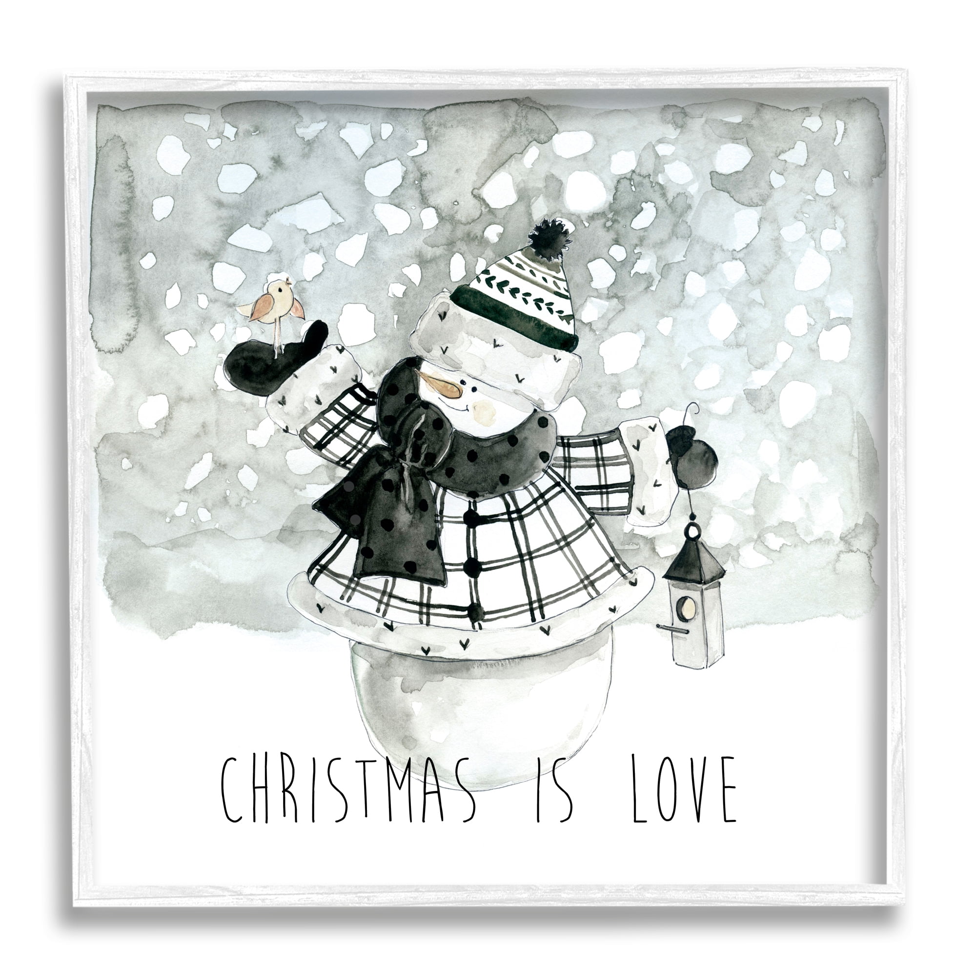 Stupell Industries Christmas Is Love Phrase Holiday Painting White Framed Art Print Wall Art, 17 x 17