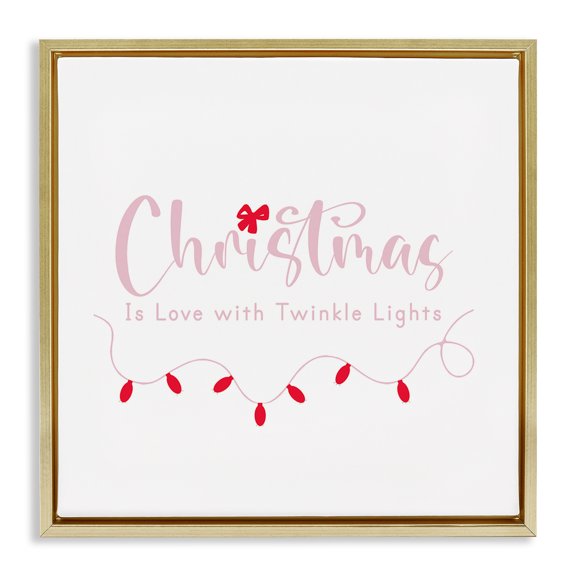 Christmas Is Love with Lights Gold Floating Frame Canvas Art, 25 x 25, Made In USA