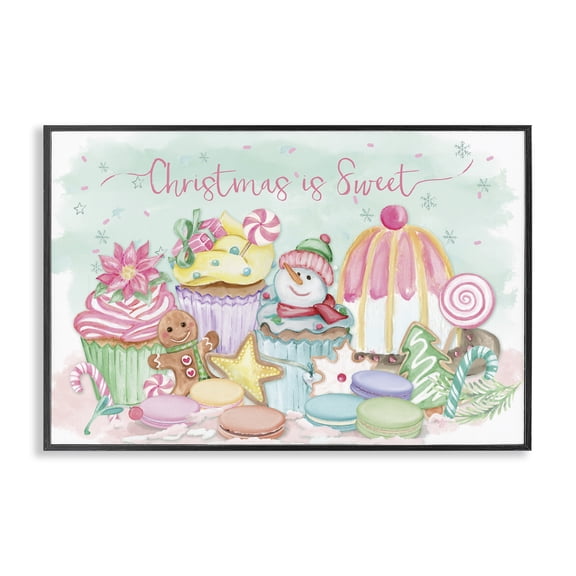 Stupell Industries Christmas Is Sweet Festive Desserts Quotes and Sayings Painting Black Framed Art Print Wall Art, 18 x 12