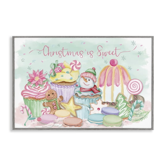 Stupell Industries Christmas Is Sweet Festive Desserts Quotes and Sayings Painting Gray Framed Art Print Wall Art, 18 x 12