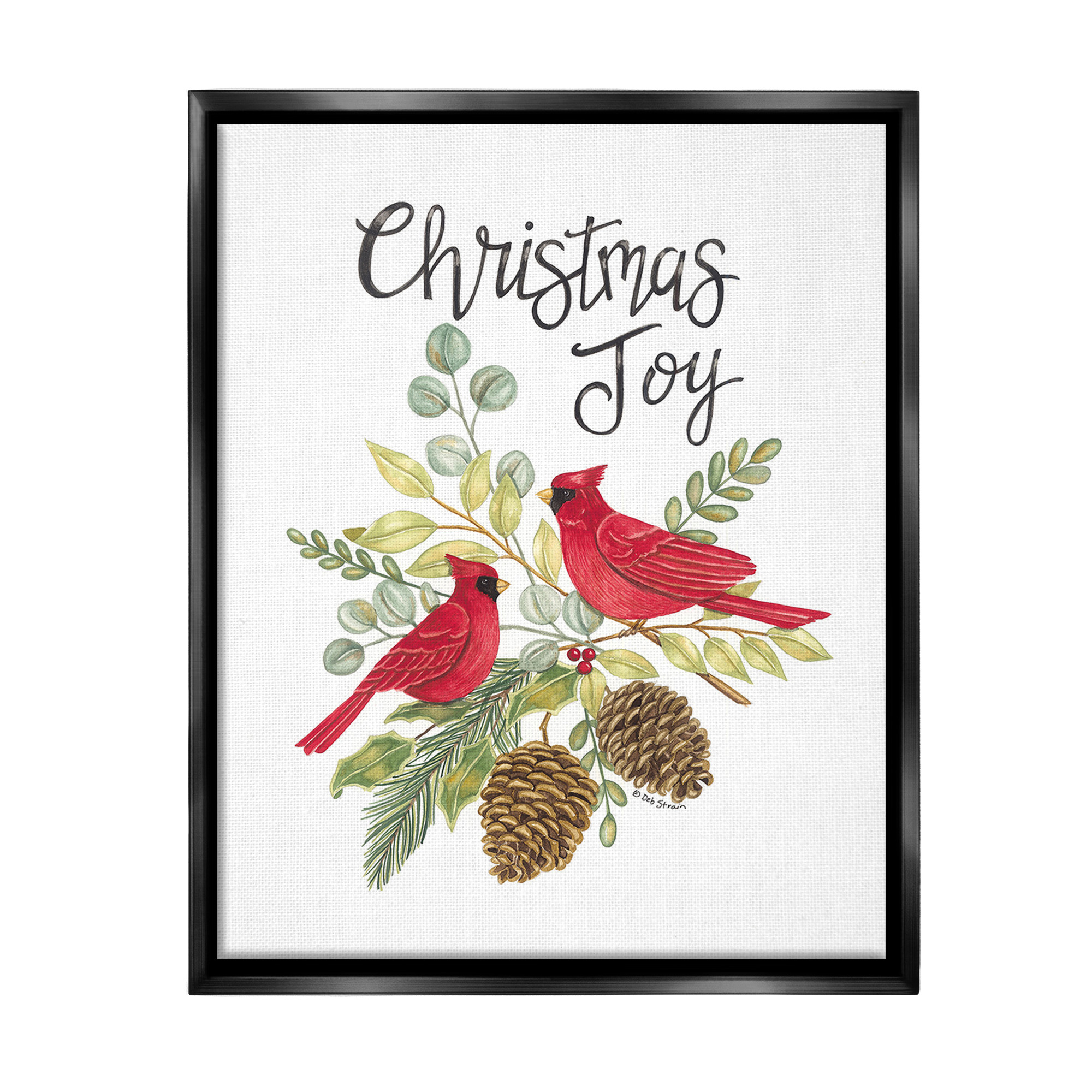 Stupell Industries Christmas Joy Cardinals Holiday Painting Black Floater Framed Canvas Art Print Wall Art, 17 x 21