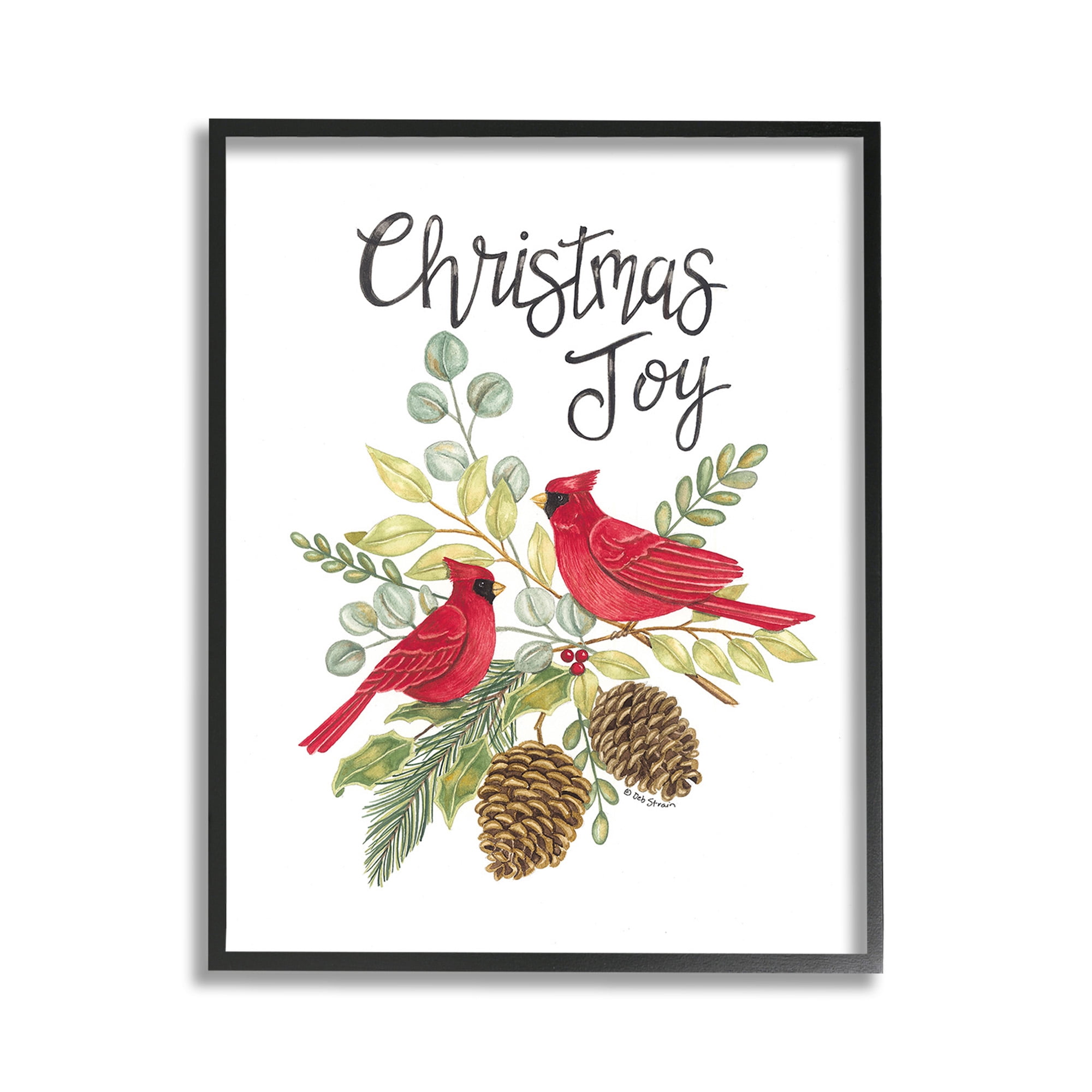 Stupell Industries Christmas Joy Cardinals Holiday Painting Black Framed Art Print Wall Art, 11 x 14