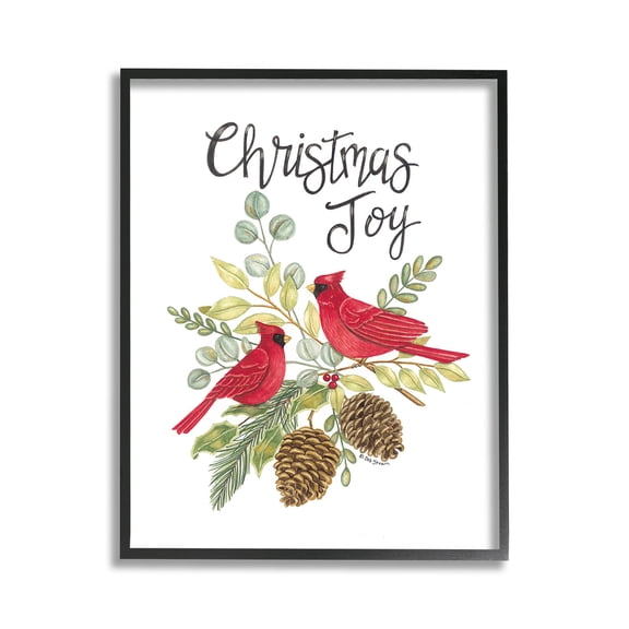 Stupell Industries Christmas Joy Cardinals Holiday Painting Black Framed Art Print Wall Art, 11 x 14