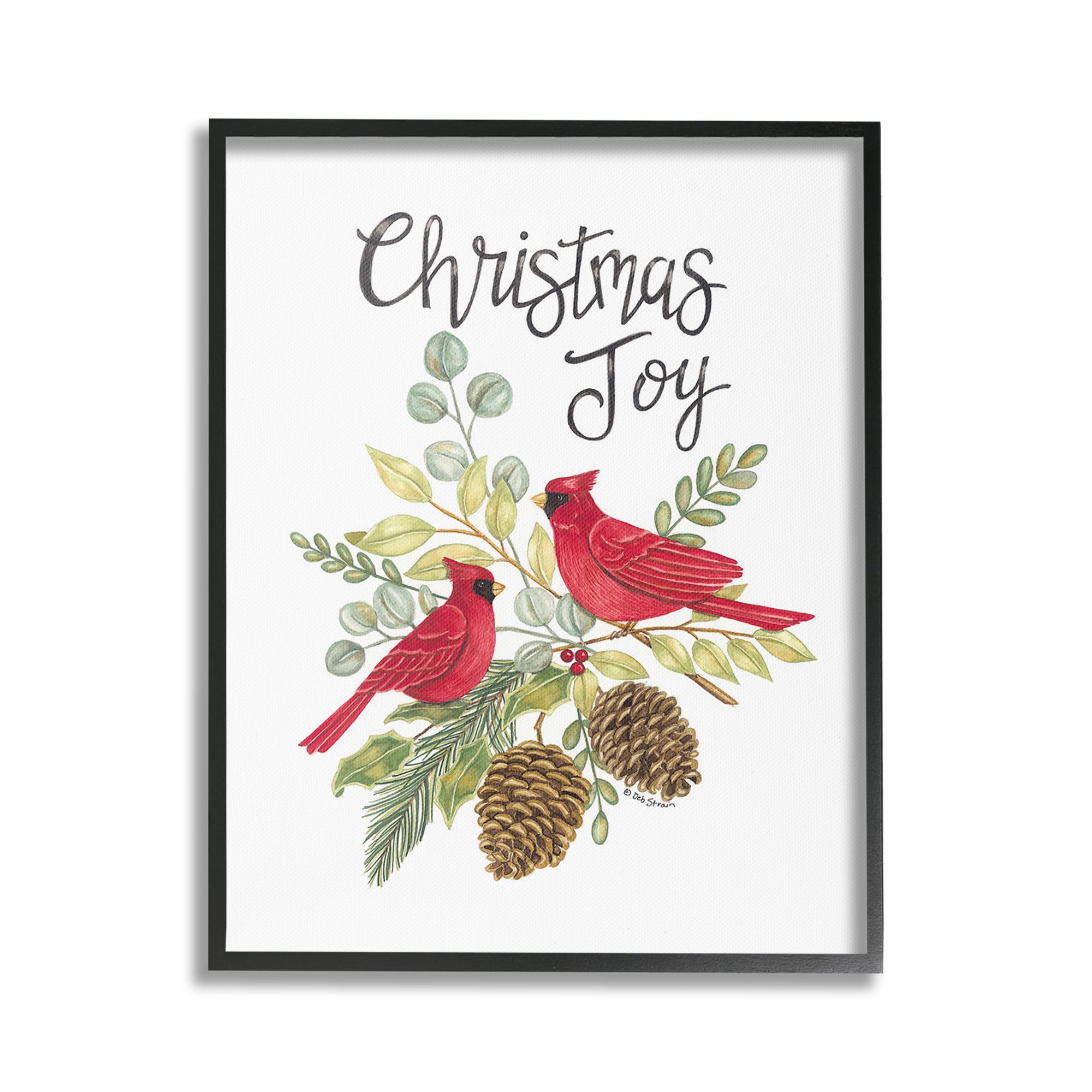 Stupell Industries Christmas Joy Cardinals Holiday Painting Black Framed Art Print Wall Art, 24 x 30