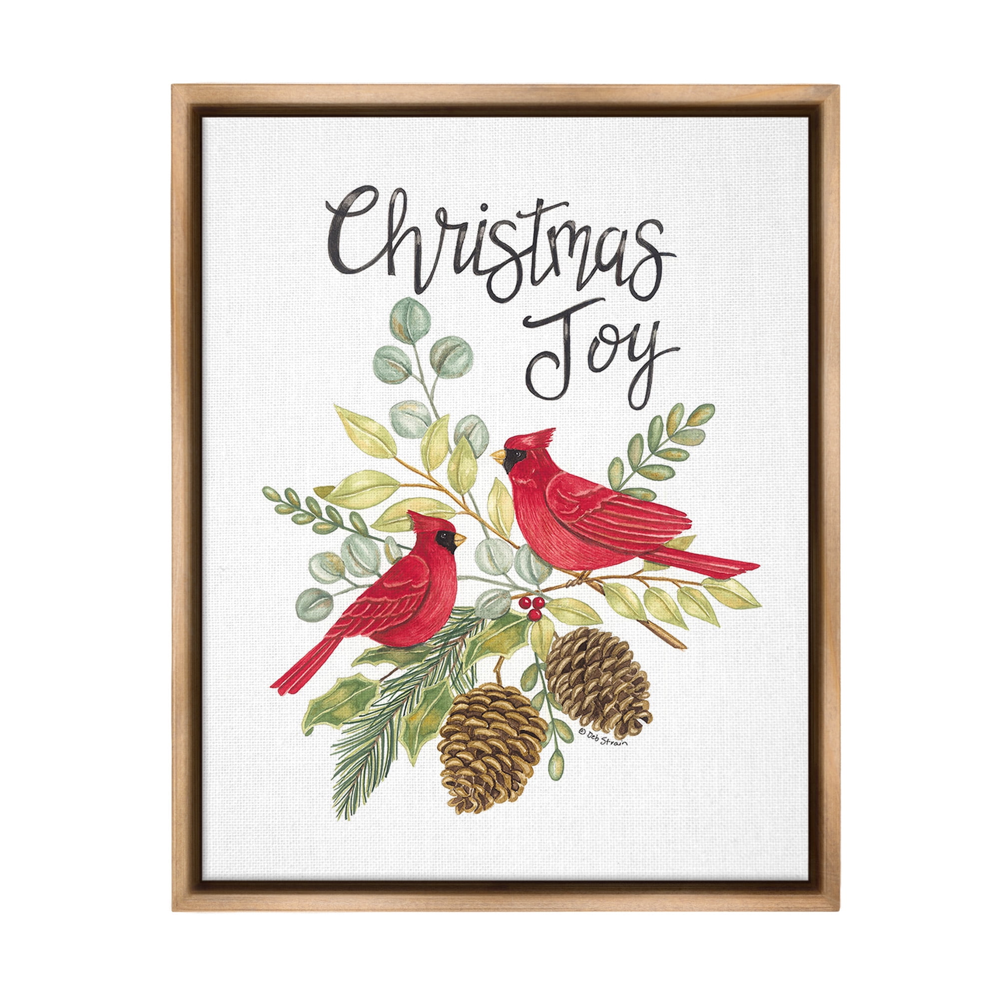 Stupell Industries Christmas Joy Cardinals Holiday Painting Brown Floater Framed Canvas Art Print Wall Art, 25 x 31