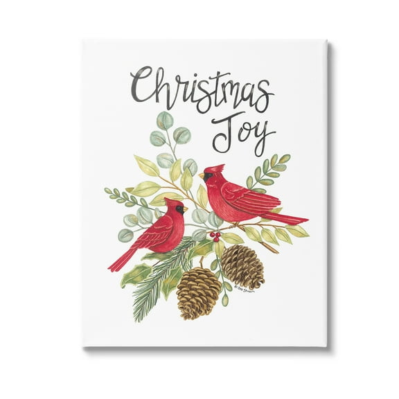 Stupell Industries Christmas Joy Cardinals Holiday Painting Gallery Wrapped Canvas Art Print Wall Art, 16 x 20