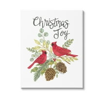Stupell Industries Christmas Joy Cardinals Holiday Painting Gallery Wrapped Canvas Art Print Wall Art, 16 x 20
