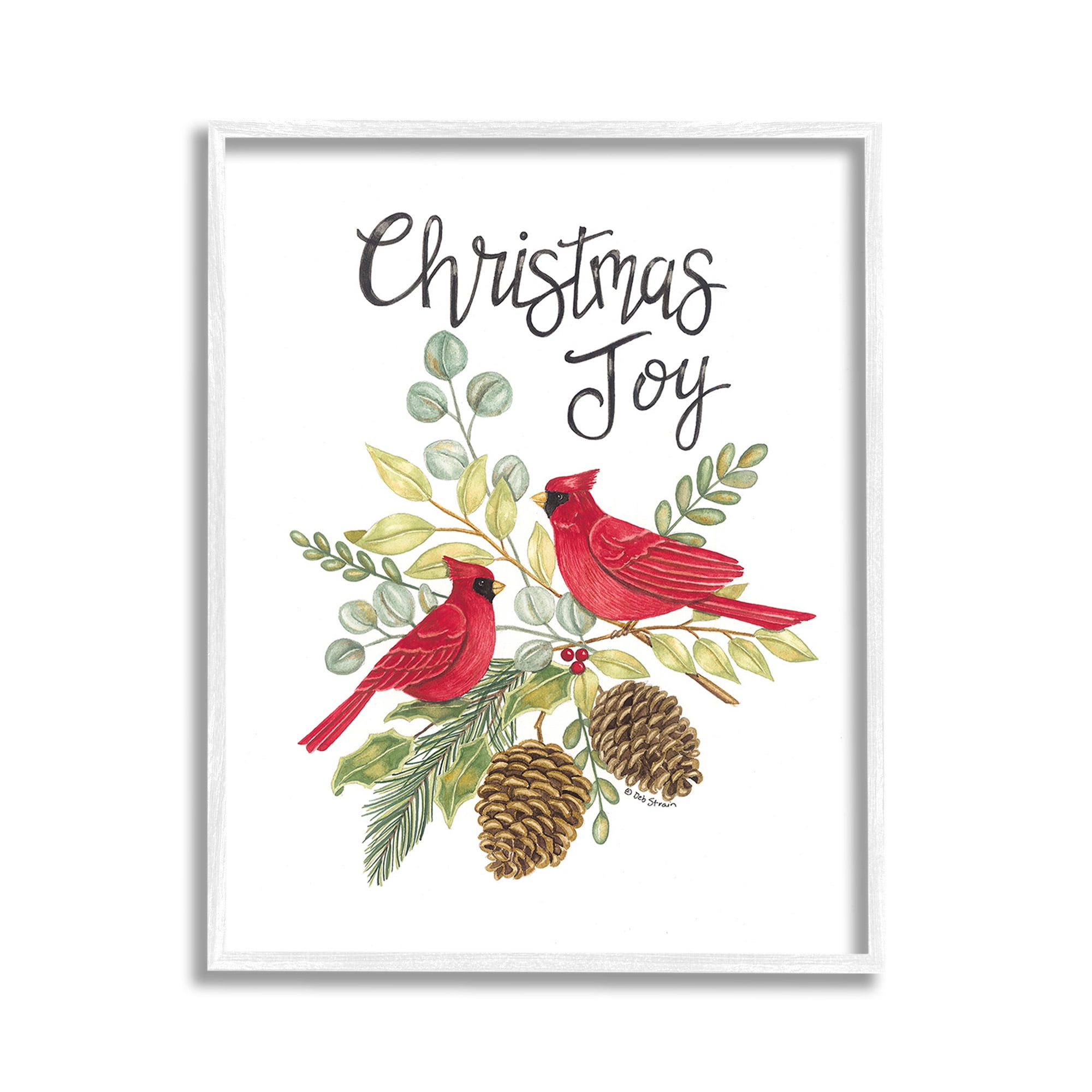 Stupell Industries Christmas Joy Cardinals Holiday Painting White Framed Art Print Wall Art, 11 x 14