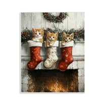 Stupell Industries Christmas Kittens in Stockings Animals Painting Unframed Art Print Wall Art, 11 x 14