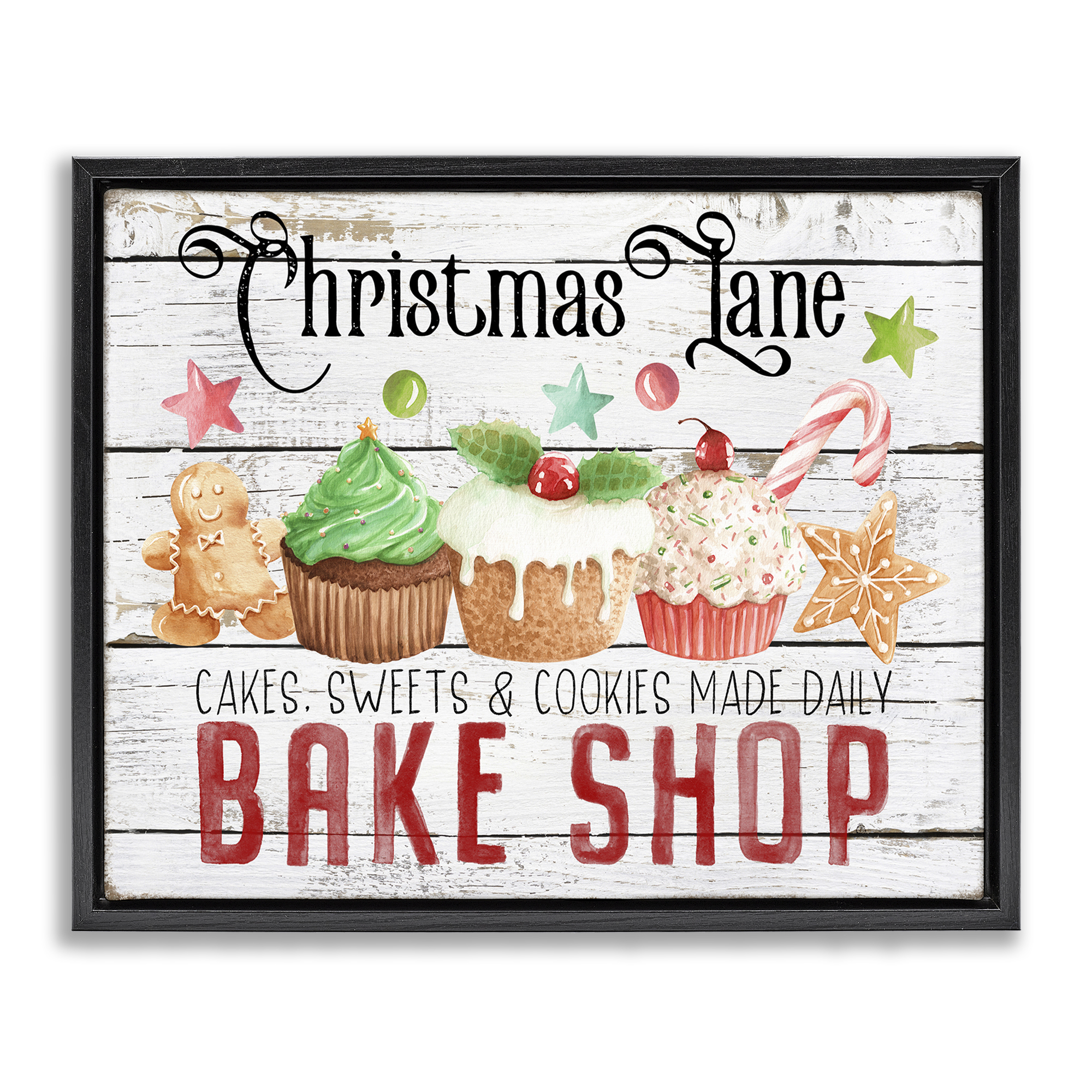 Stupell Industries Christmas Lane Bake Shop Holiday Painting Black Floater Framed Canvas Art Prints Wall Art, 31 x 25