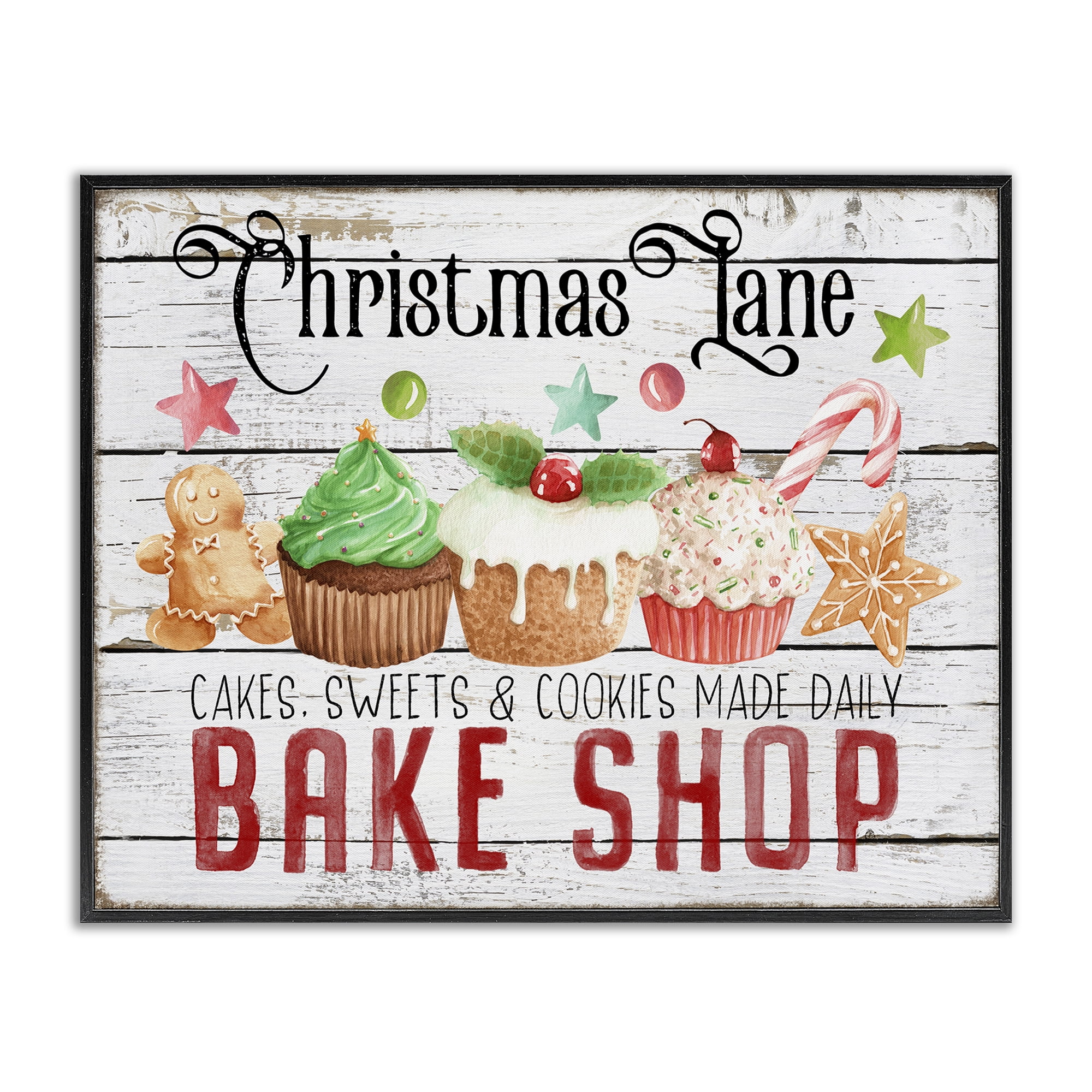 Stupell Industries Christmas Lane Bake Shop Holiday Painting Black Framed Art Prints Wall Art, 30 x 24