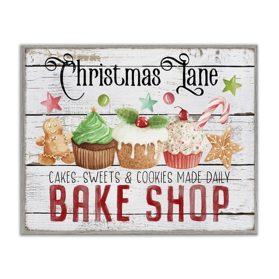 Stupell Industries Christmas Lane Bake Shop Holiday Painting Gray Framed Art Prints Wall Art, 30 x 24