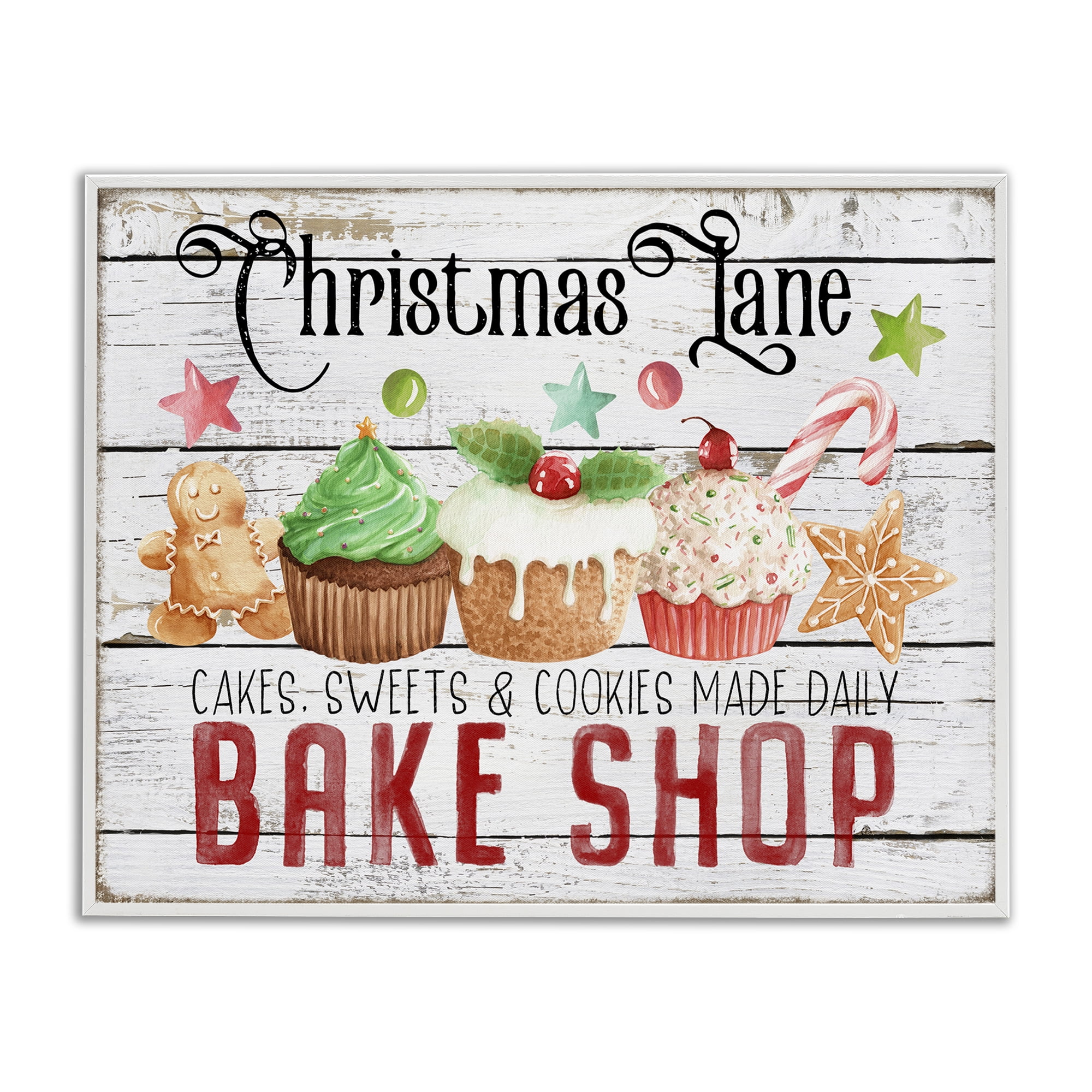 Stupell Industries Christmas Lane Bake Shop Holiday Painting White Framed Art Prints Wall Art, 20 x 16