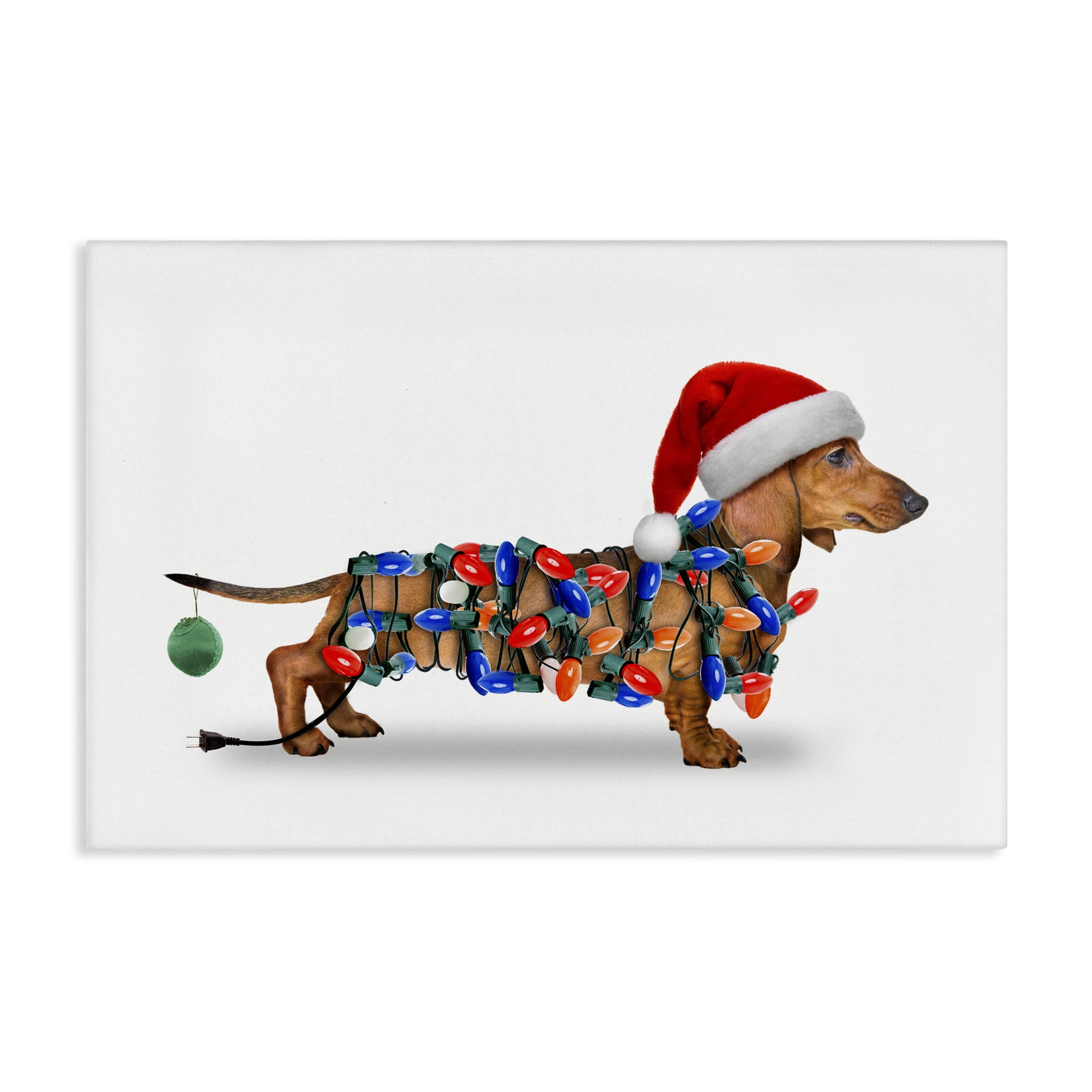 Stupell Industries Christmas Lights Wrapped Dog Holiday Painting Gallery Wrapped Canvas Art Prints Wall Art, 30 x 20