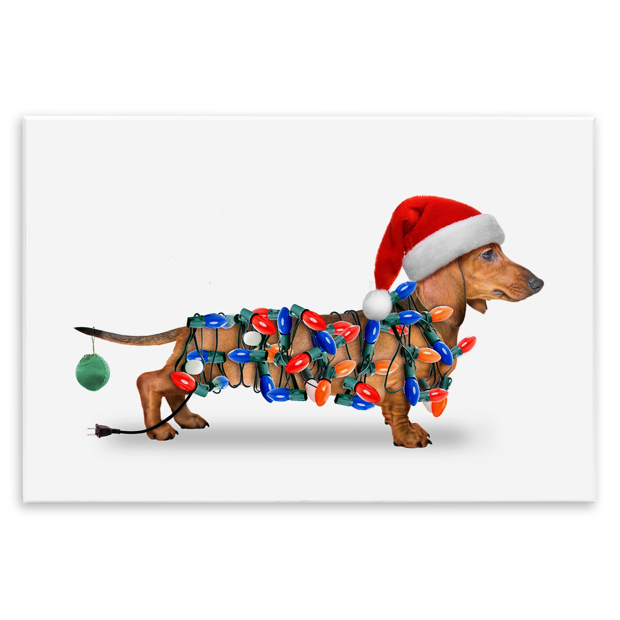Stupell Industries Christmas Lights Wrapped Dog Holiday Painting Unframed Art Prints Wall Art, 19 x 13