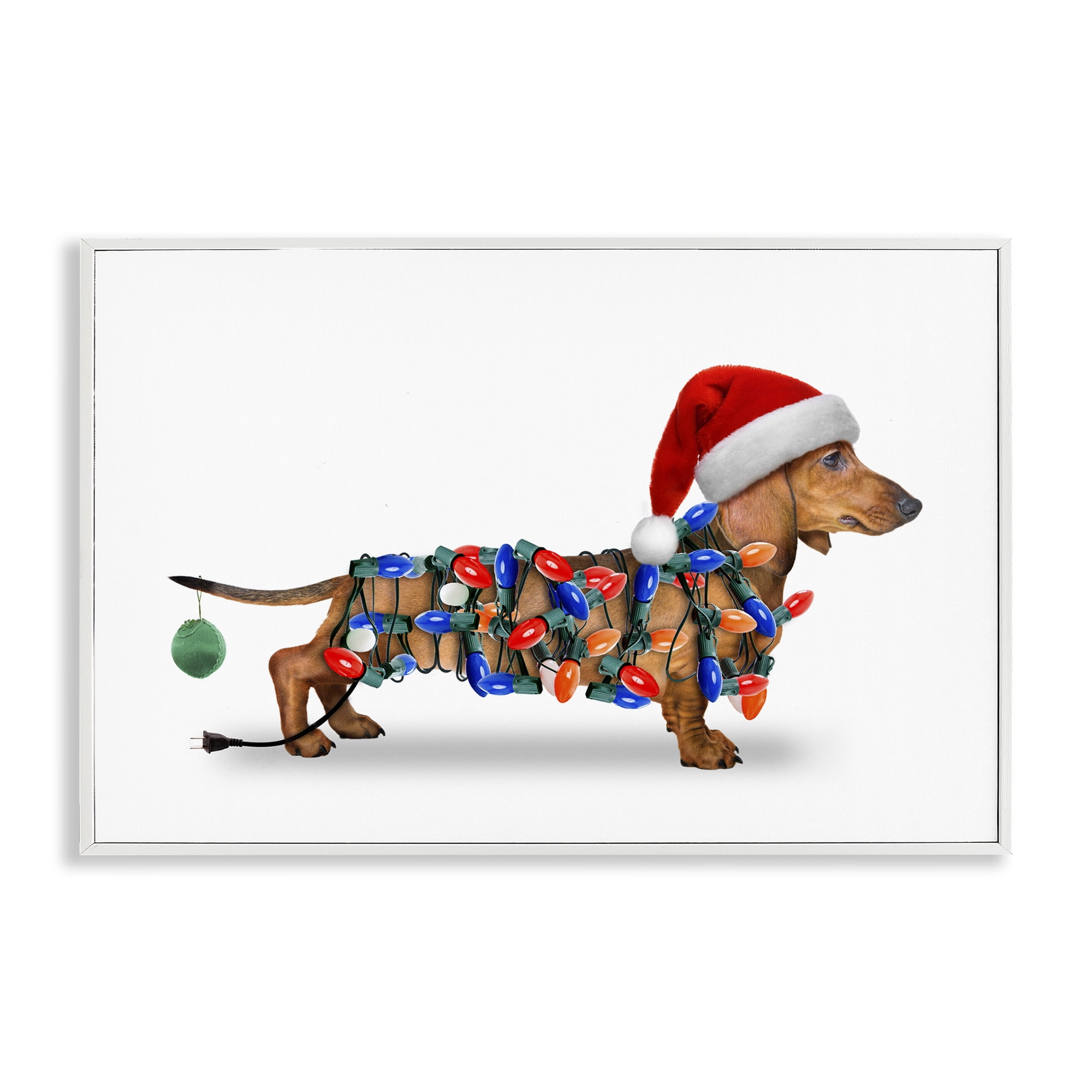 Stupell Industries Christmas Lights Wrapped Dog Holiday Painting White Framed Art Prints Wall Art, 24 x 16