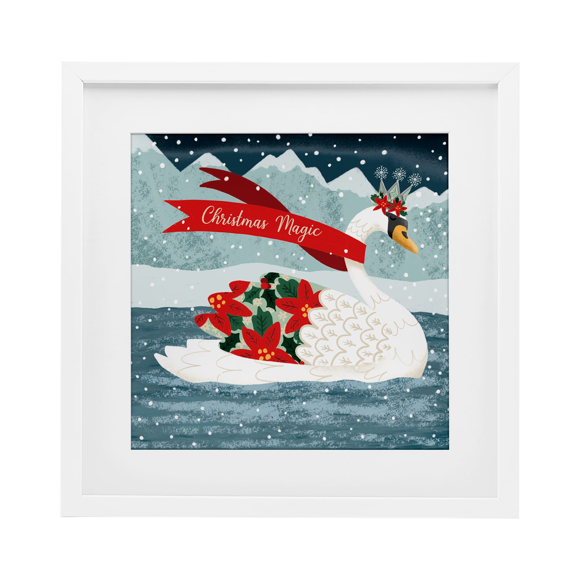 Stupell Industries Eclectic Christmas Magic Enchanted Swan White Framed ...