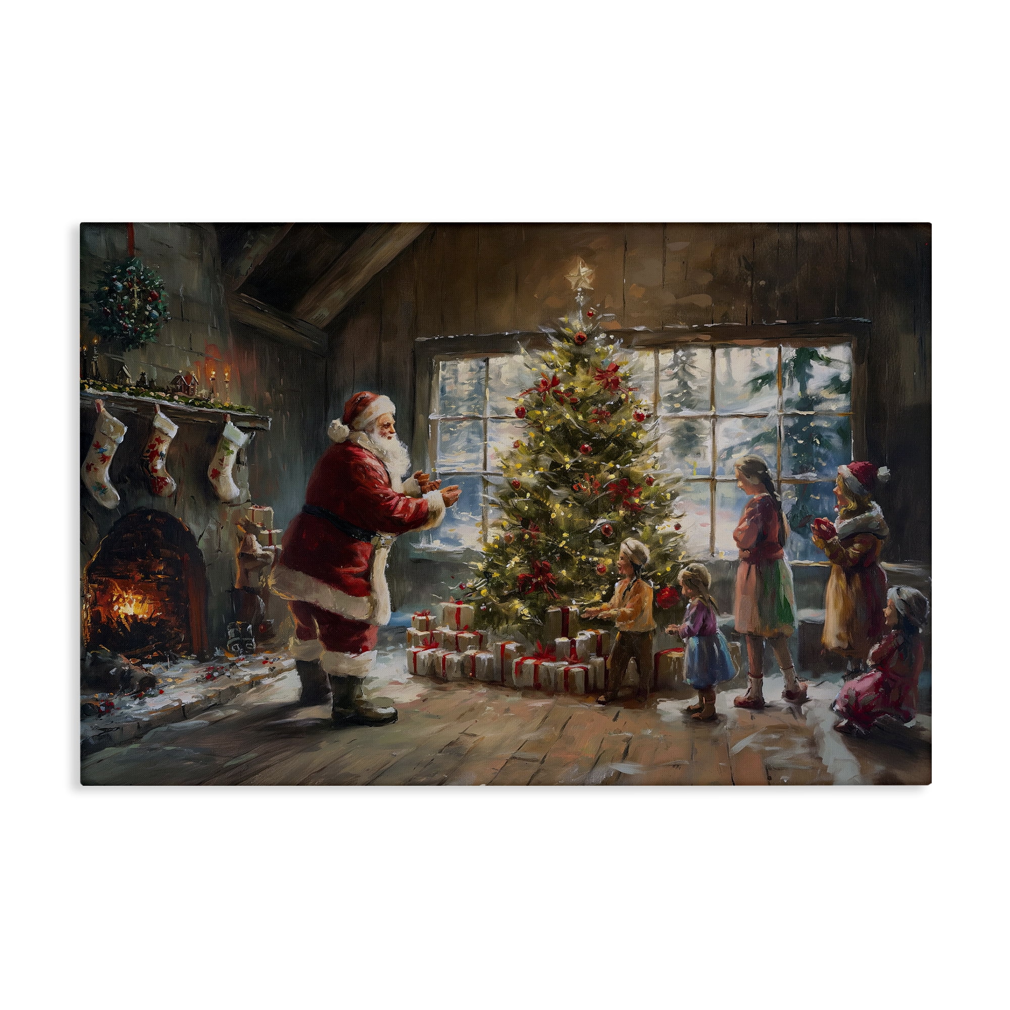 Stupell Industries Christmas Morning Family Holiday Painting Gallery Wrapped Canvas Art Prints Wall Art, 45 x 30