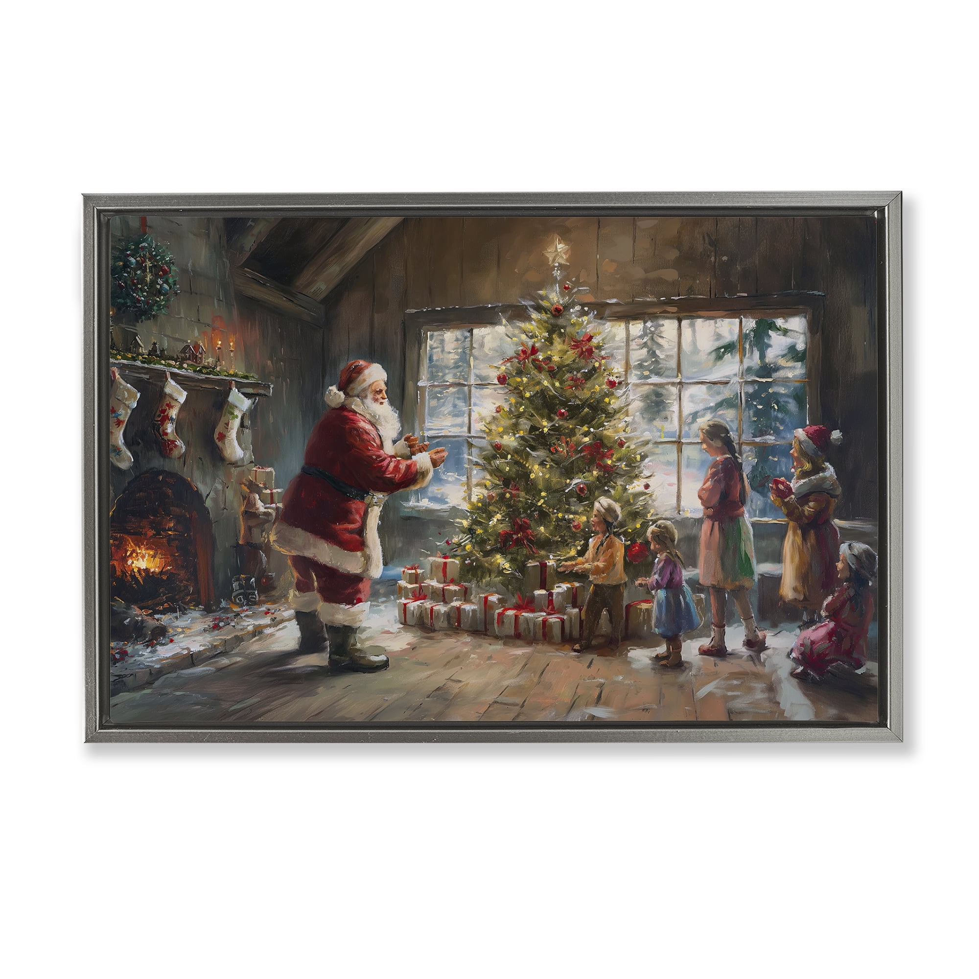 Stupell Industries Christmas Morning Family Holiday Painting Gray Floater Framed Canvas Art Prints Wall Art, 25 x 17