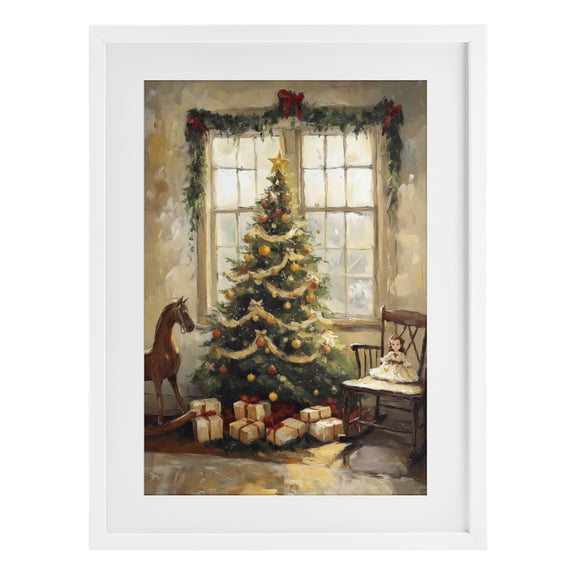 Christmas Morning Window View White Framed Print Under Glass, 14 x 20, Made In USA