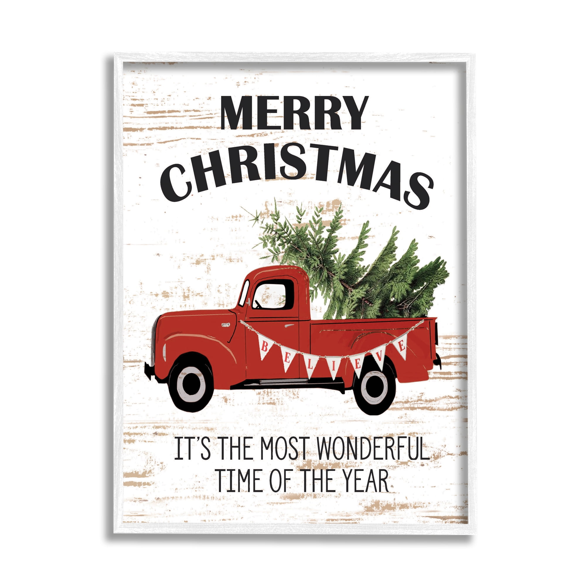 Stupell Industries Christmas Most Wonderful Time Vintage Truck, 16 x 20,Design by Lettered and Lined